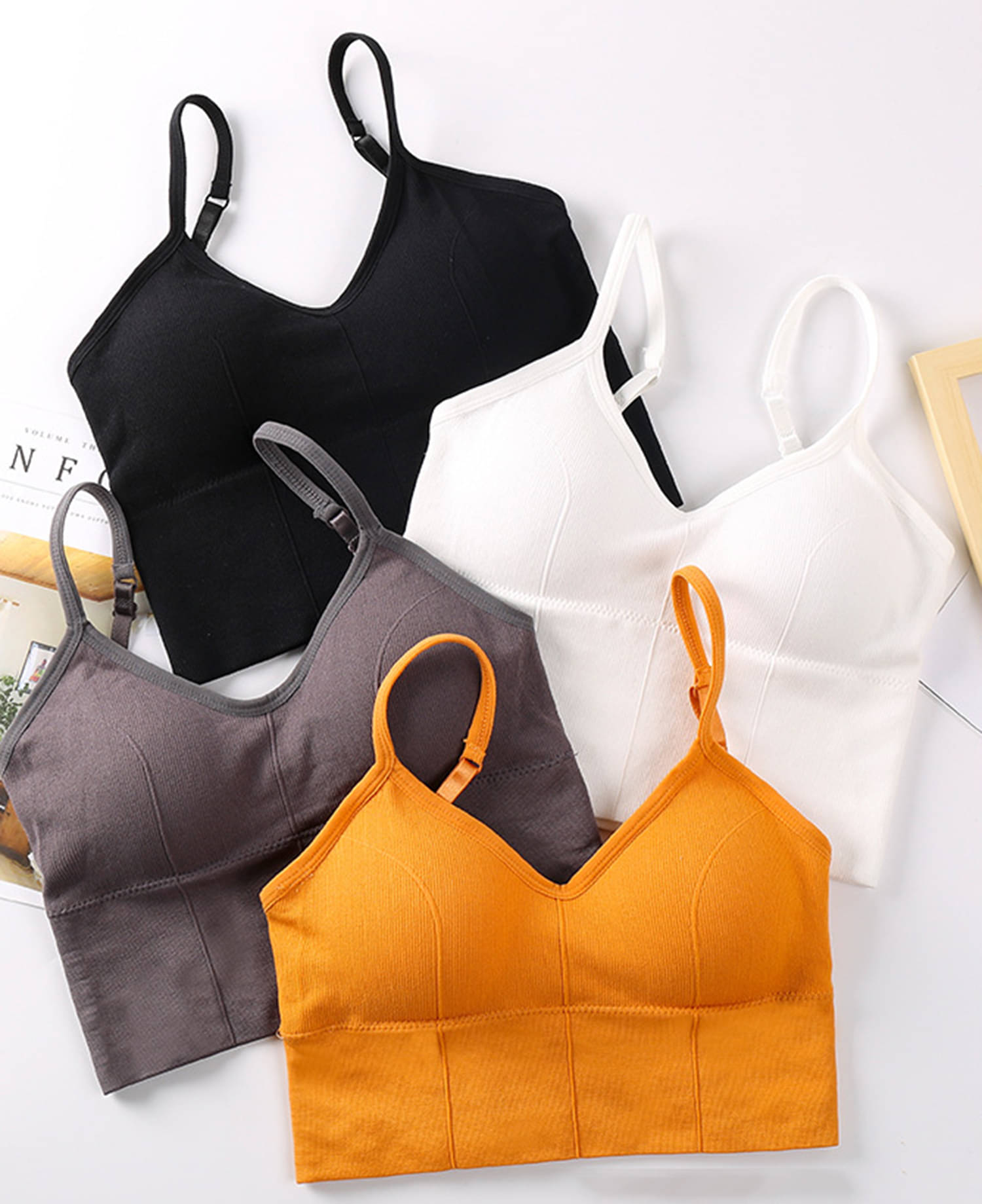 Gopalvilla Pack of 4 Cotton Blend Lightly Padded Cami bra For Women ( Multicolor3 ) Gopalvilla Pack of 4 Cotton Blend Lightly Padded Cami bra For Women ( Multicolor3 )