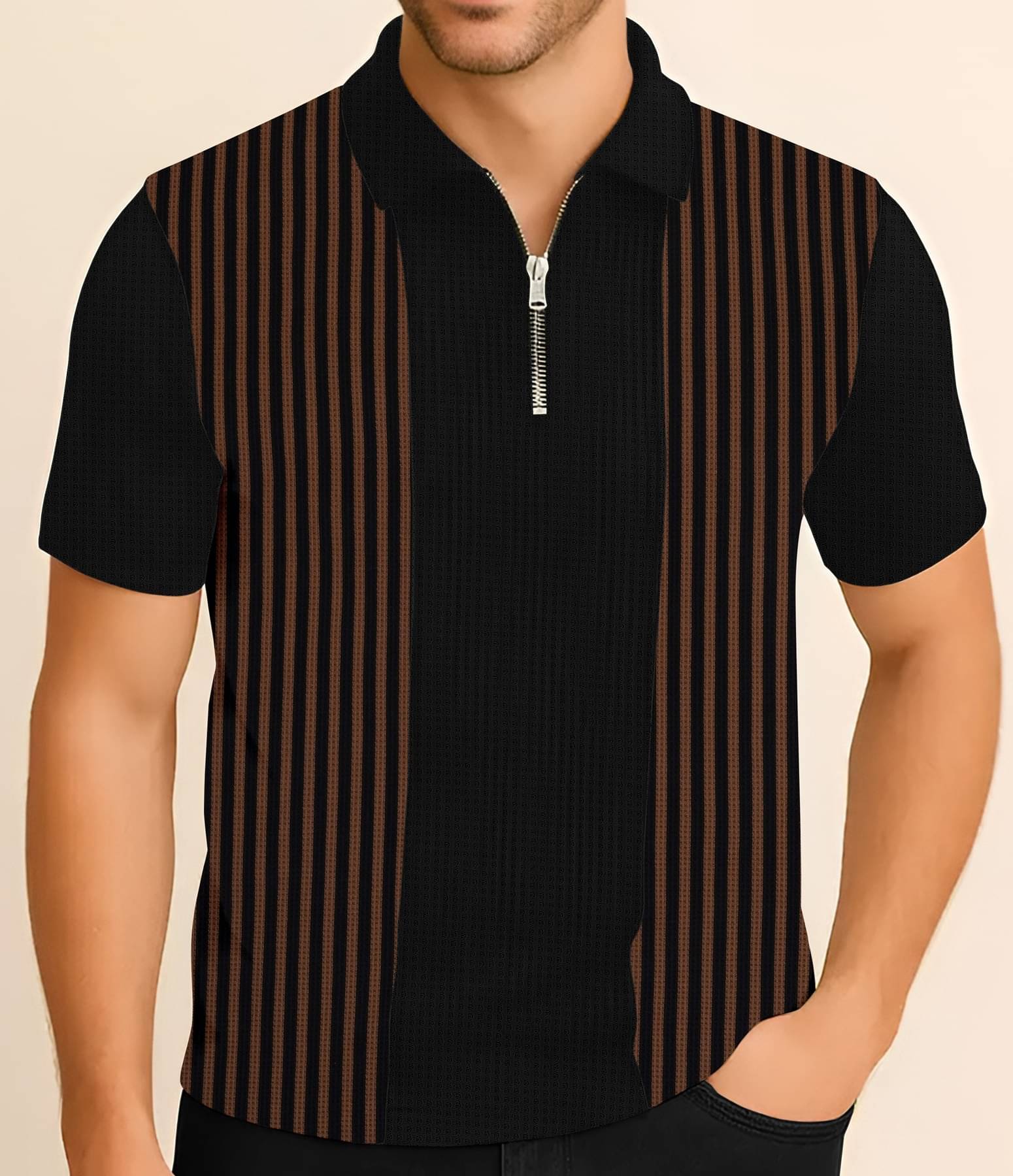 KAJARU Men Polyester Regular Fit Self Design Polo T Shirt ( Cream ) KAJARU Men Polyester Regular Fit Self Design Polo T Shirt ( Cream )