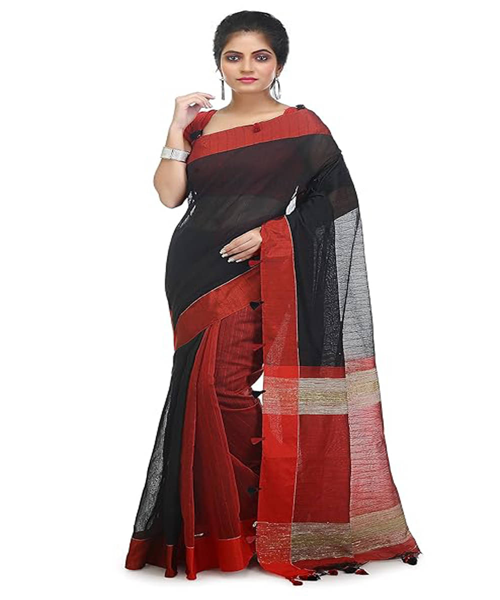     			PIYARI FASHION Cotton Blend Striped Tant Saree With Unstitched Blouse Piece ( Red )