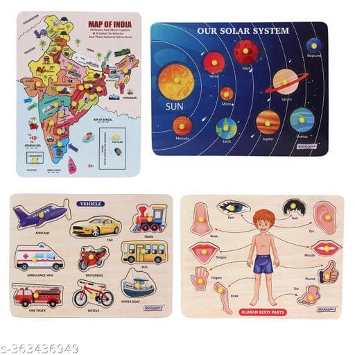     			Wooden Educational Learning Kit Combo (India Map, Solar System, Human Body parts, vehicles we use)