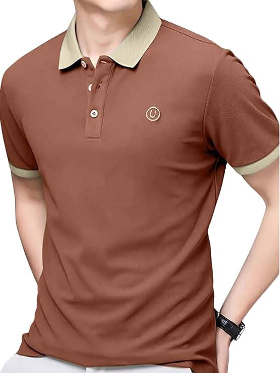     			AYARTH Men Polyester Regular Fit Solid Polo T Shirt ( Brown )