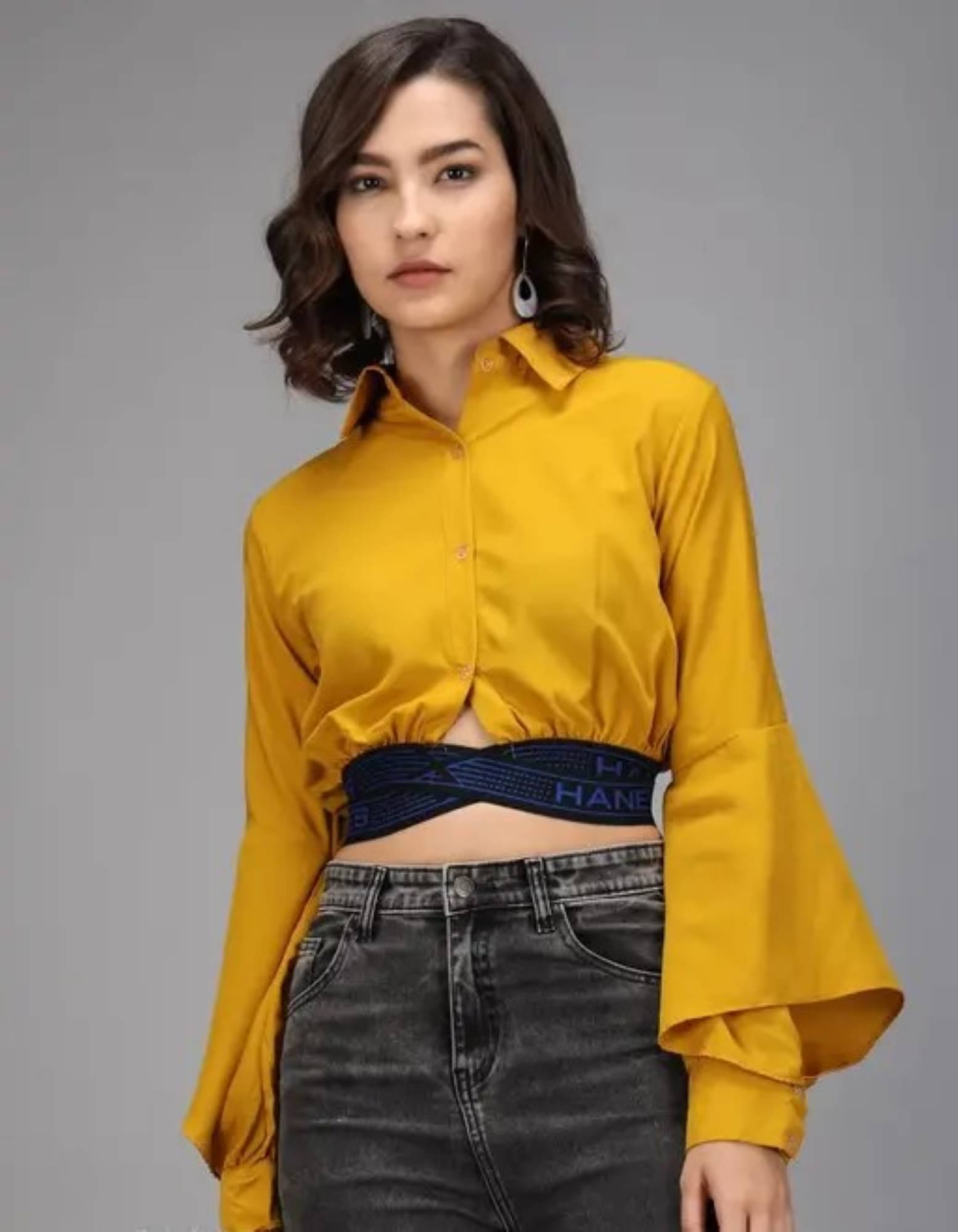     			Divine Bezz Women's Crepe Crop Top ( Yellow )