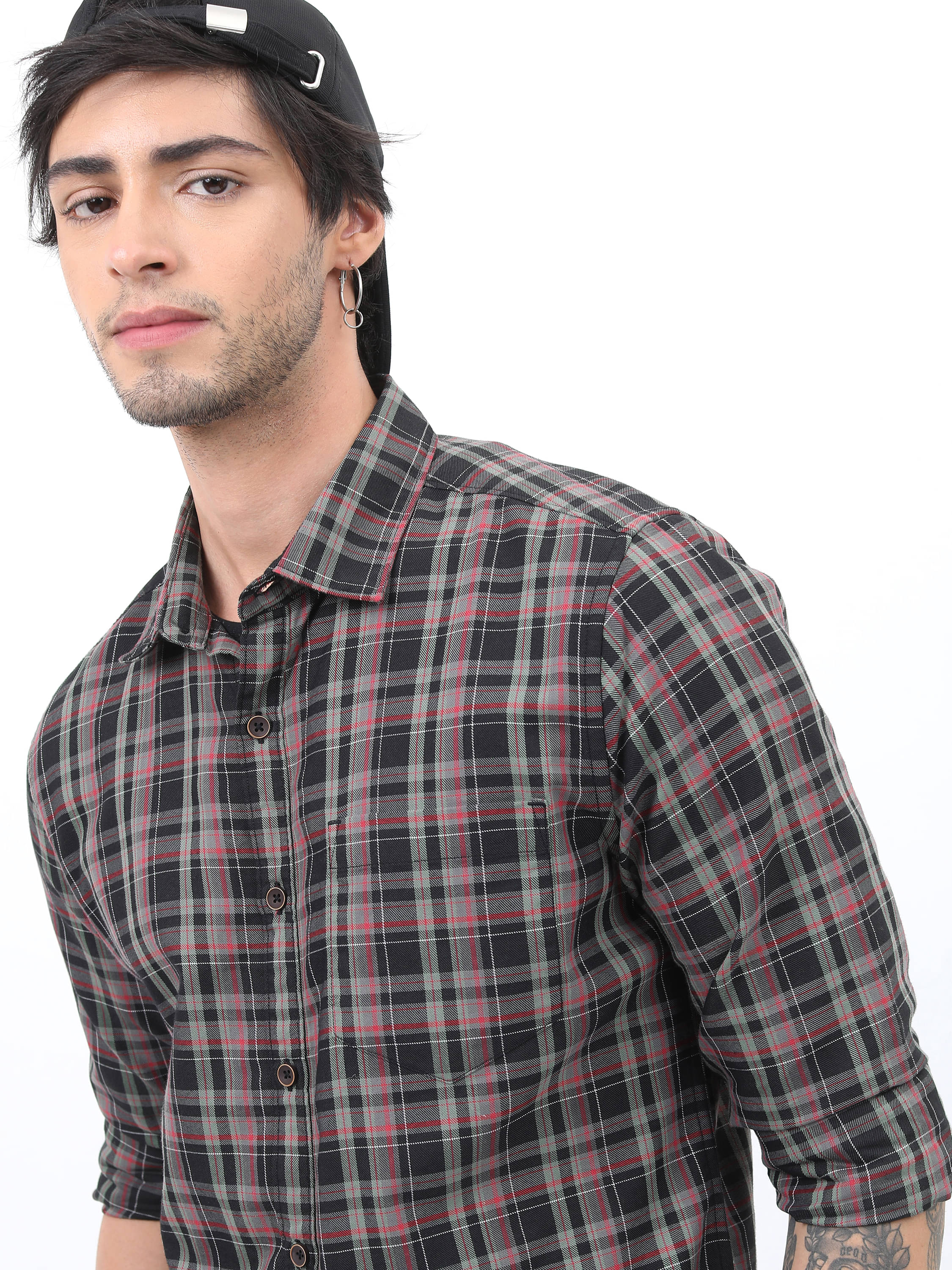     			Highlander Cotton Blend Slim Fit Checks Full Sleeves Men's Casual Shirt - Black ( Pack of 1 )