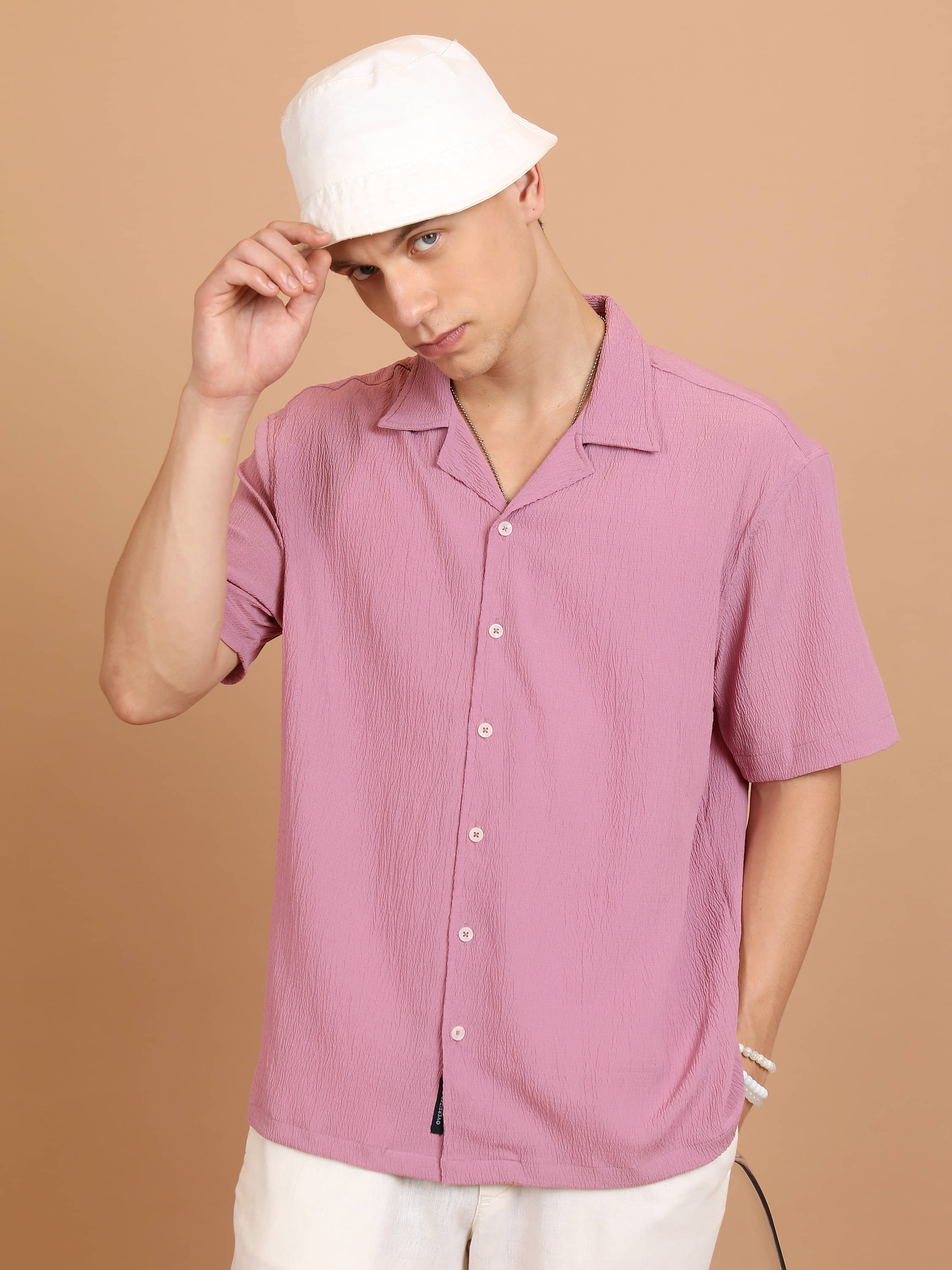     			Highlander Poly Cotton Oversized Fit Self Design Half Sleeves Men's Casual Shirt - Purple ( Pack of 1 )