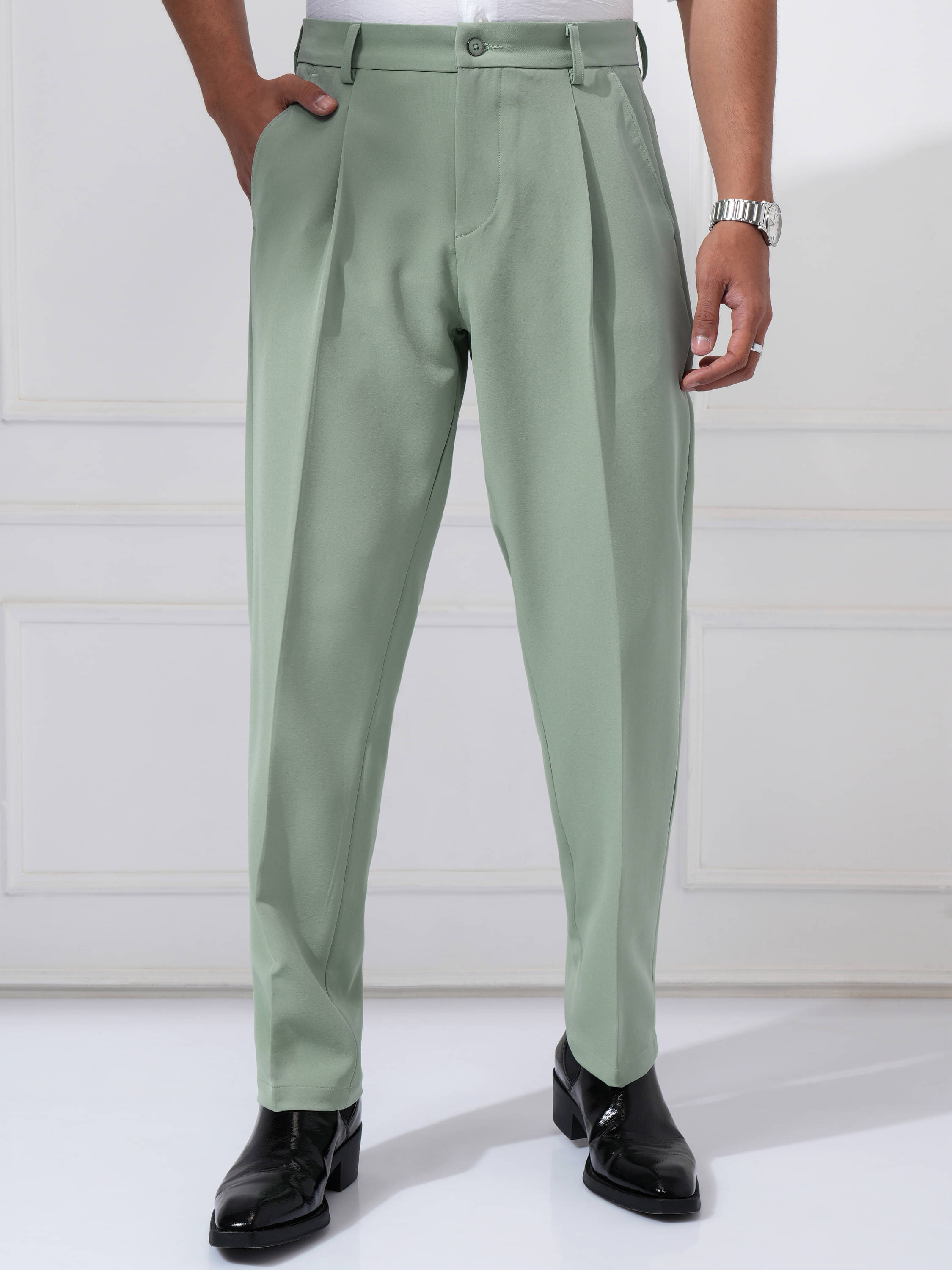     			Highlander Slim Flat Men's Trouser - Green ( Pack of 1 )