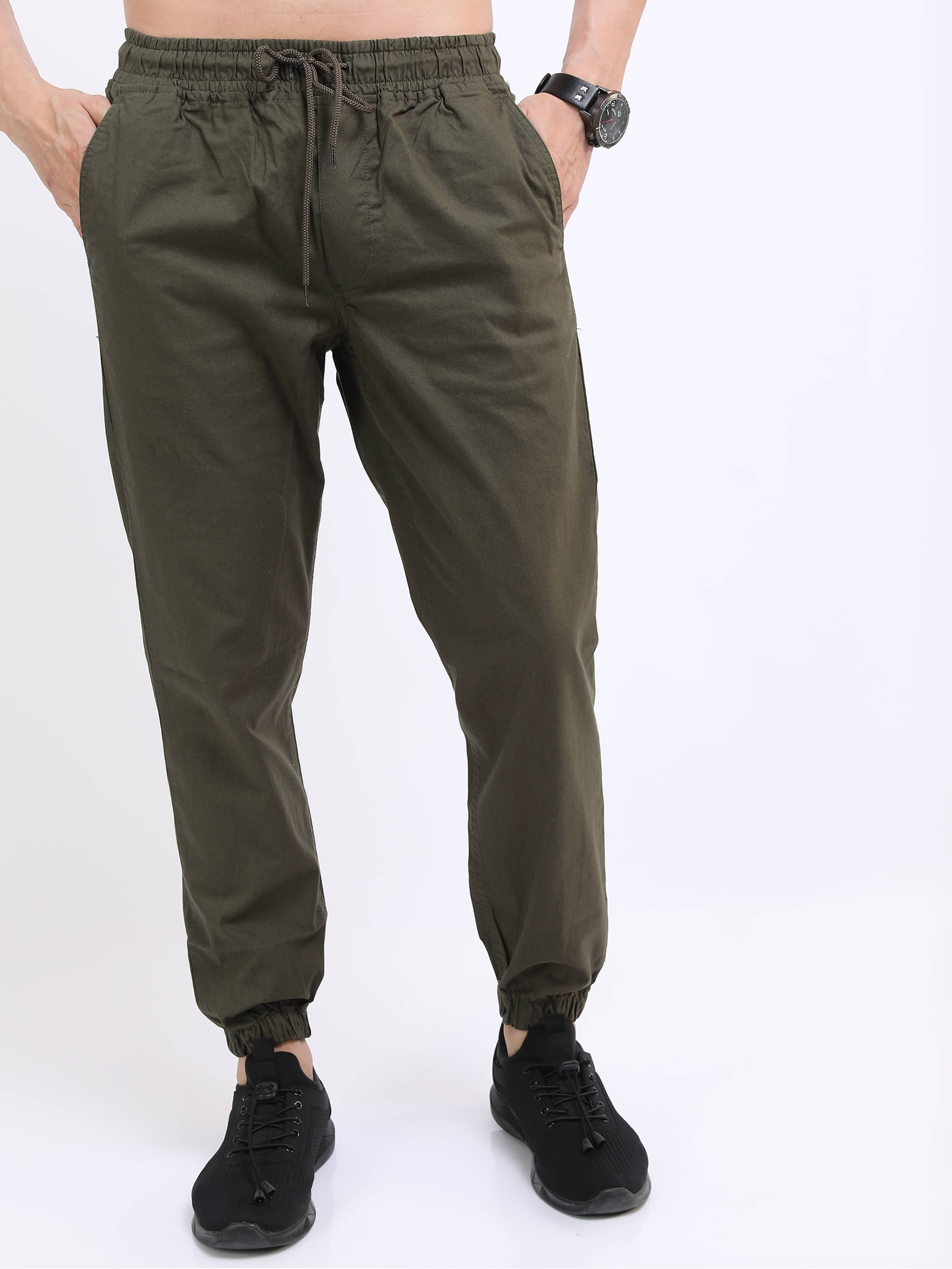     			Highlander Slim Flat Men's Joggers - Olive ( Pack of 1 )
