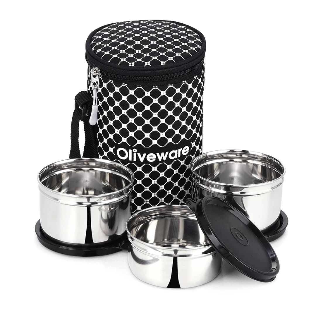 Oliveware Savor Stainless Steel Lunch Box 3 - Container ( Pack of 1 )