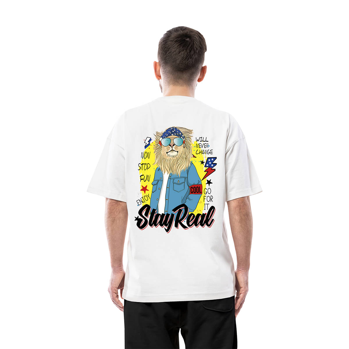     			PUGAROO Men Cotton Oversized Fit Printed T-Shirt ( White )