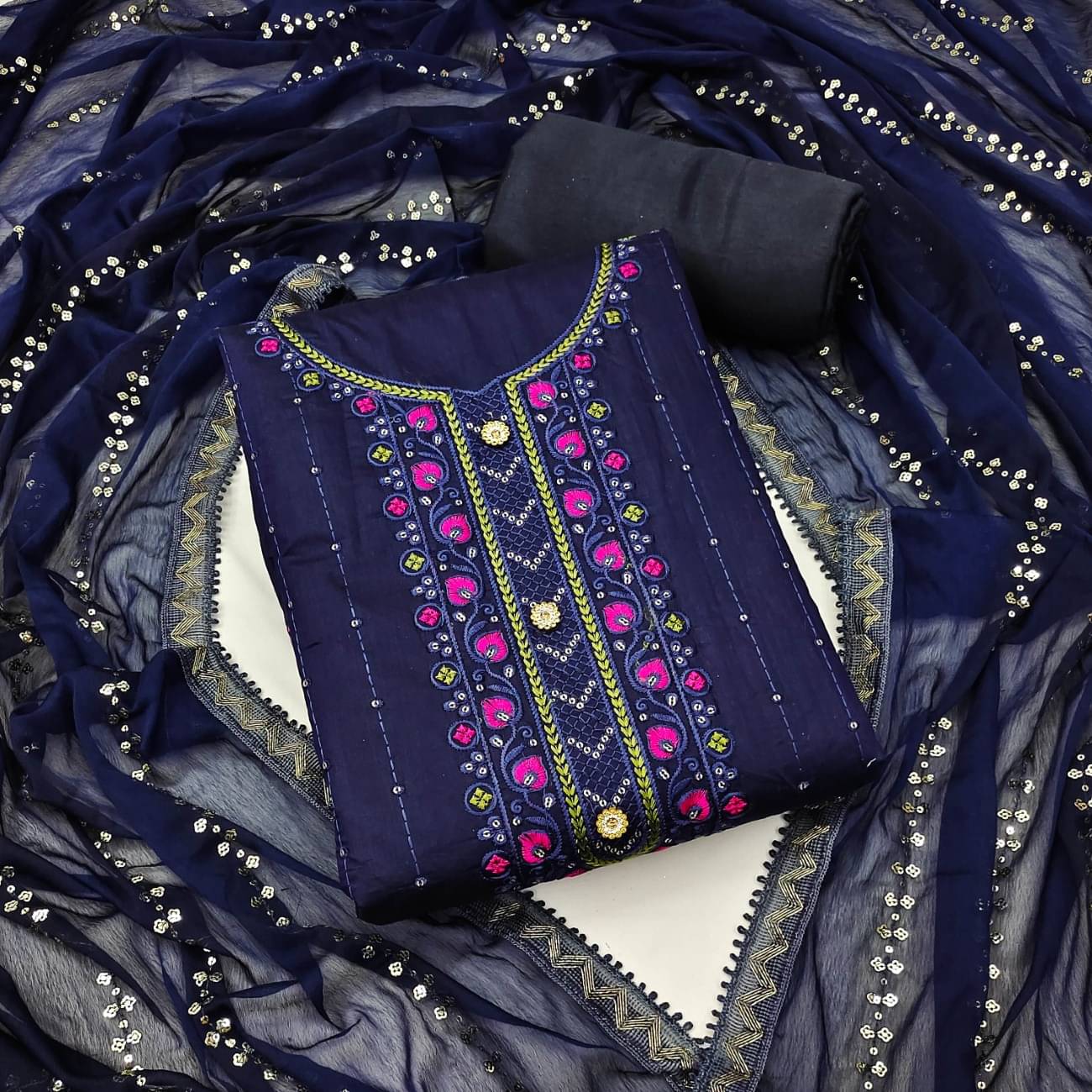     			Panbai sarees Women Chanderi Unstitched Dress Material ( Blue )