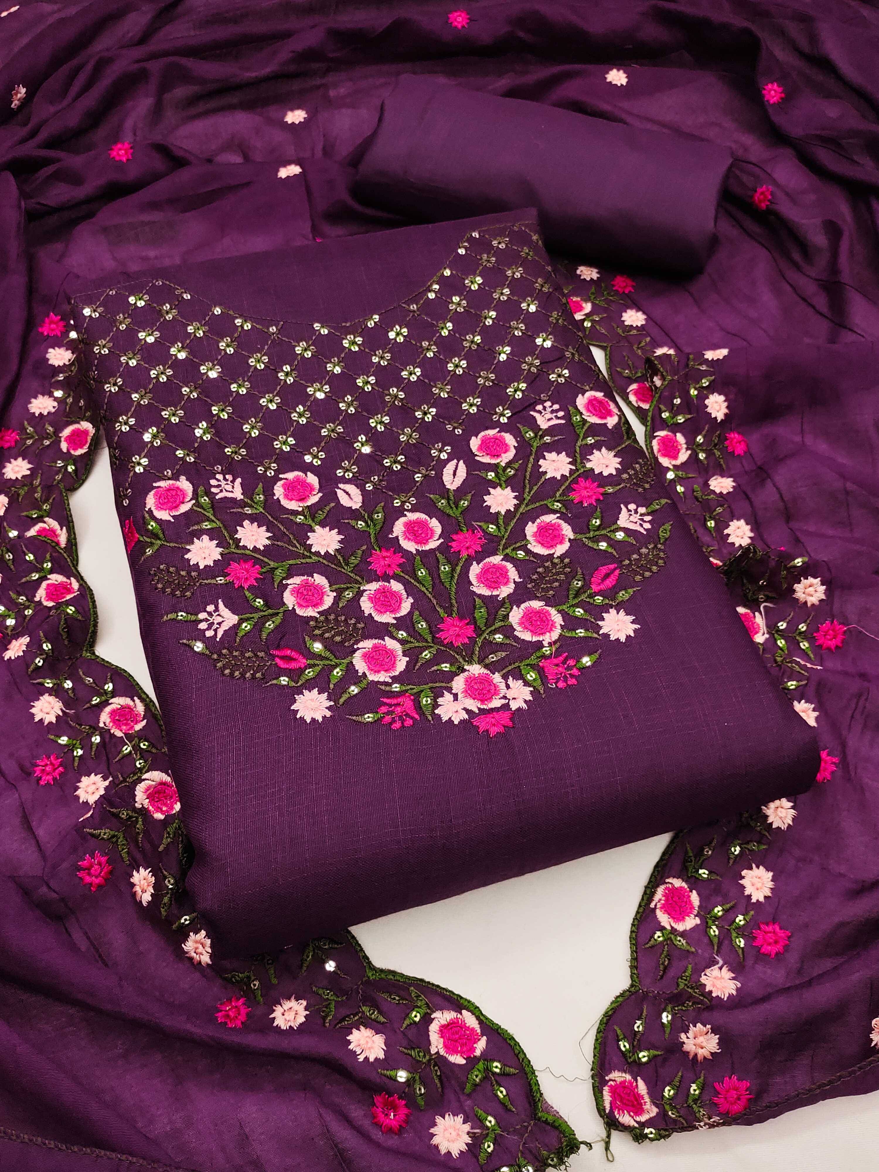     			Panbai sarees Women Cotton Unstitched Dress Material ( Purple )