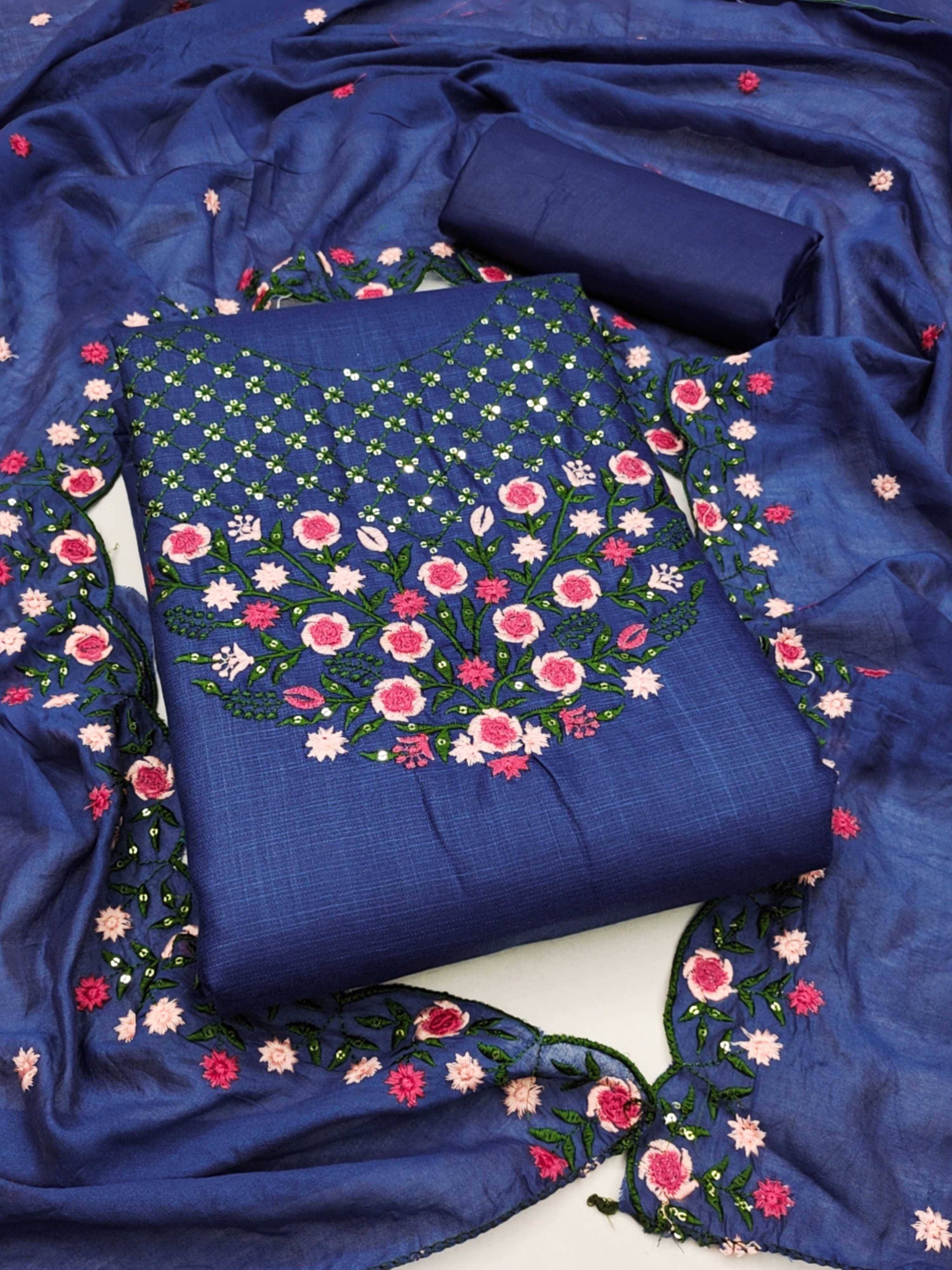     			Panbai sarees Women Cotton Unstitched Dress Material ( Blue )