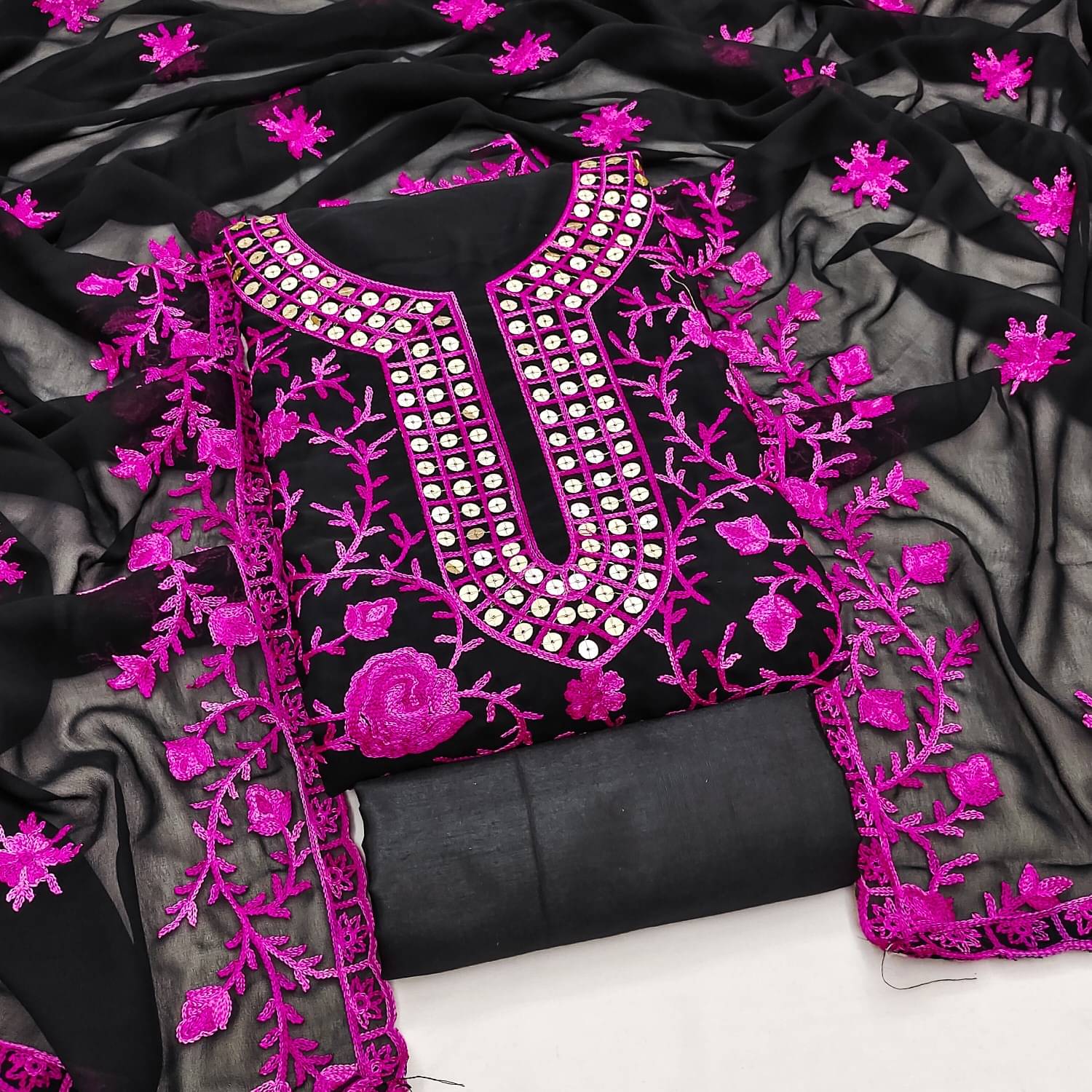 Panbai sarees Women Georgette Unstitched Dress Material ( Pink ) Panbai sarees Women Georgette Unstitched Dress Material ( Pink )
