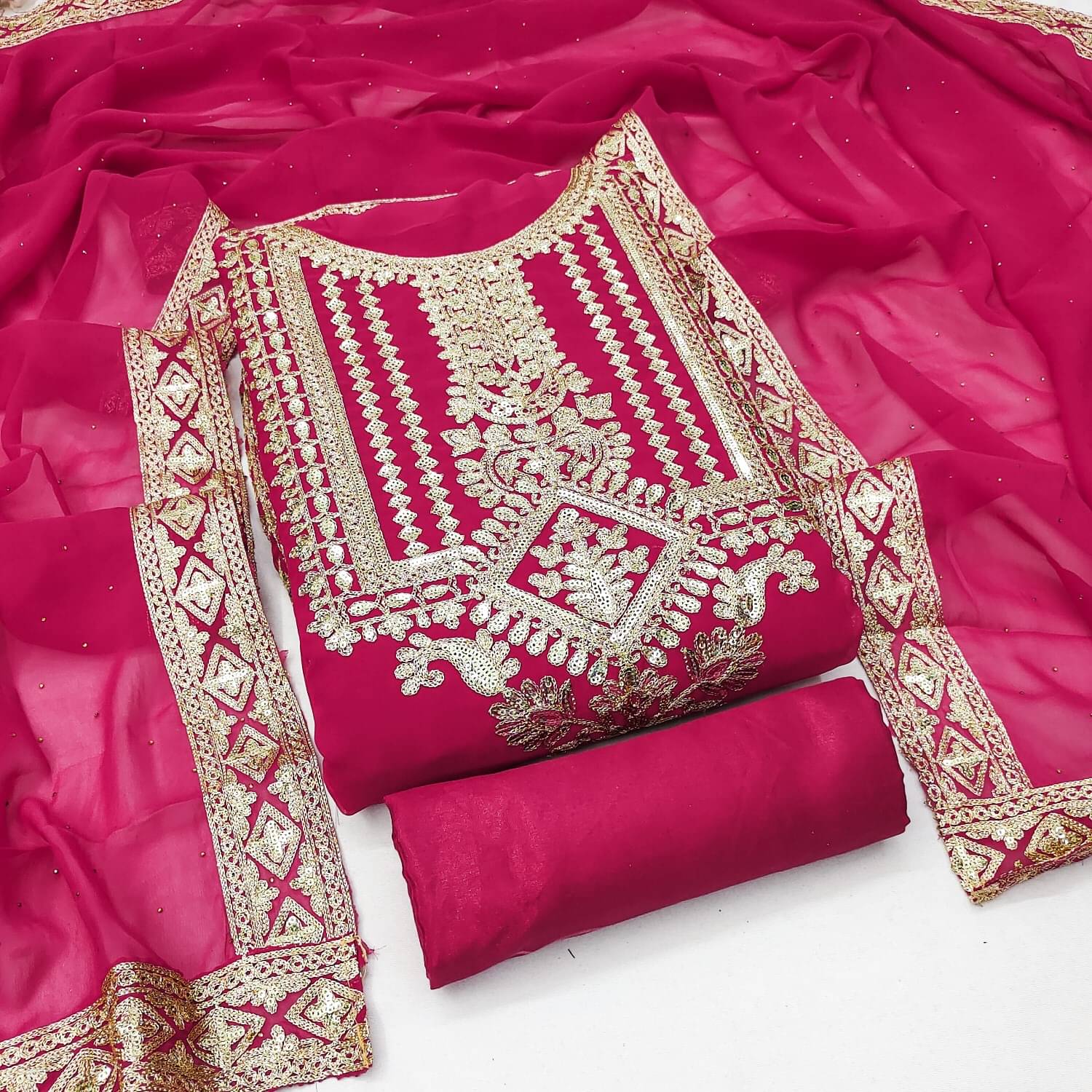 Panbai sarees Women Georgette Unstitched Dress Material ( Pink ) Panbai sarees Women Georgette Unstitched Dress Material ( Pink )