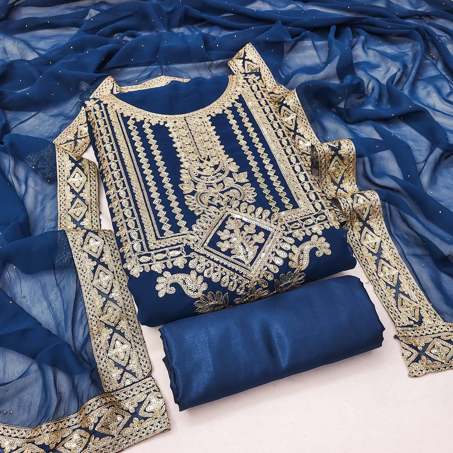 Panbai sarees Women Georgette Unstitched Dress Material ( Blue ) Panbai sarees Women Georgette Unstitched Dress Material ( Blue )