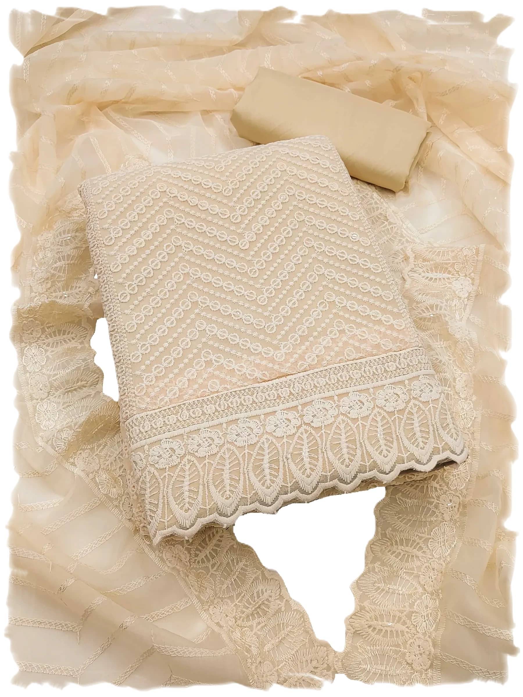 Panbai sarees Women Georgette Unstitched Dress Material ( Beige ) Panbai sarees Women Georgette Unstitched Dress Material ( Beige )