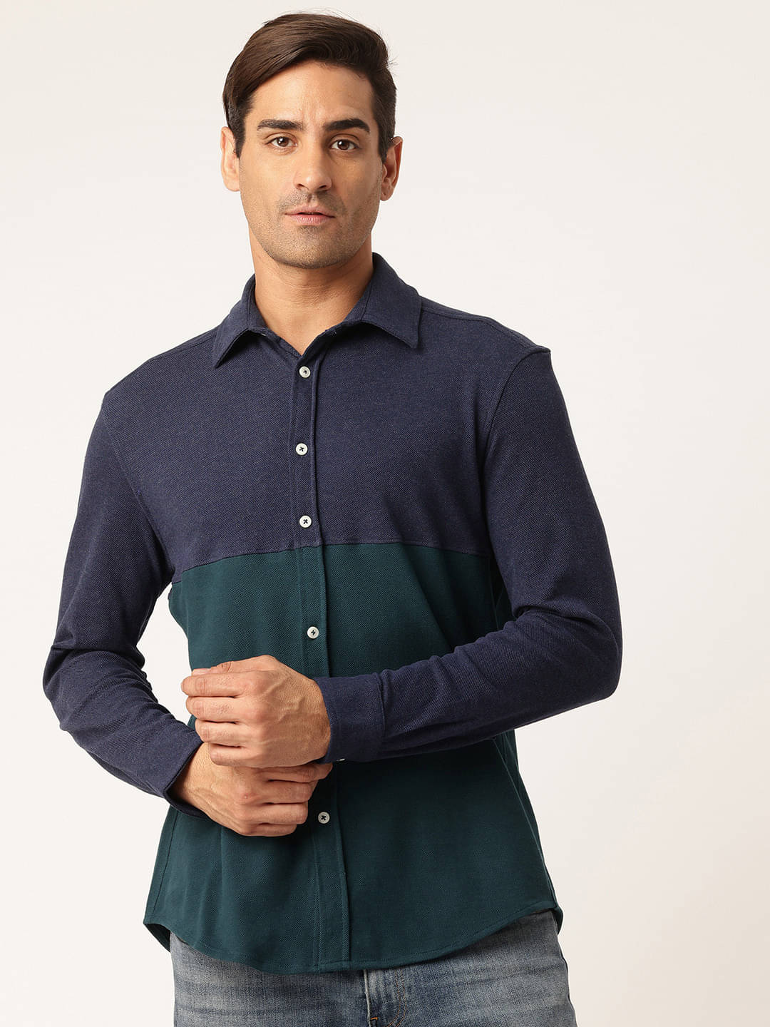 Rue Collection 100% Cotton Regular Fit Colorblock Full Sleeves Men's Casual Shirt - Blue ( Pack of 1 ) Rue Collection 100% Cotton Regular Fit Colorblock Full Sleeves Men's Casual Shirt - Blue ( Pack of 1 )