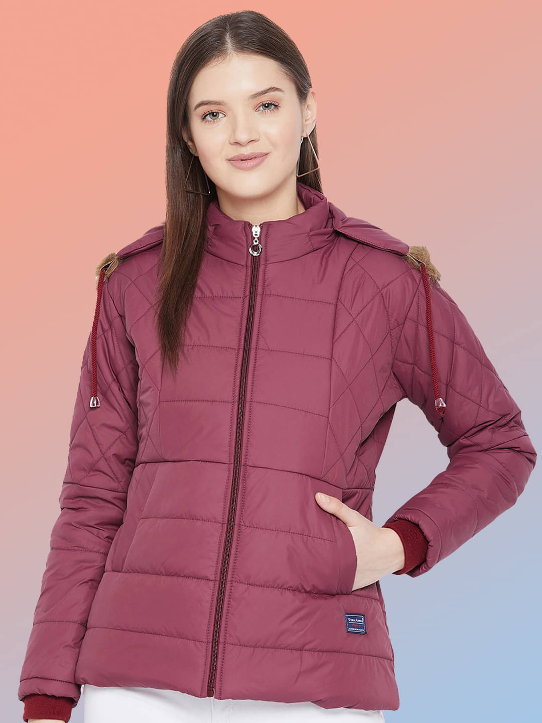 VERO AMORE - Polyester Maroon Puffer VERO AMORE - Polyester Maroon Puffer