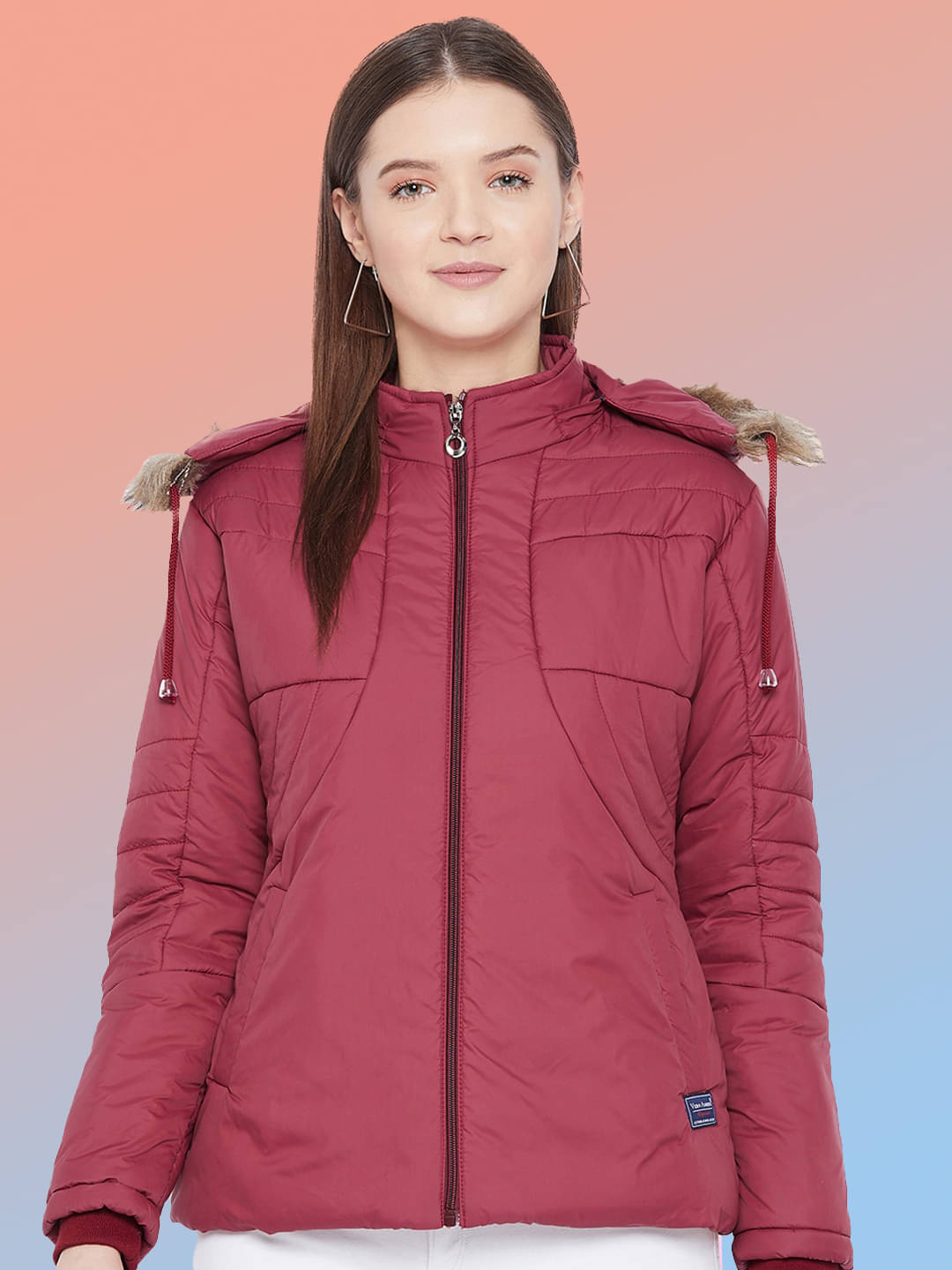 VERO AMORE - Polyester Maroon Puffer VERO AMORE - Polyester Maroon Puffer