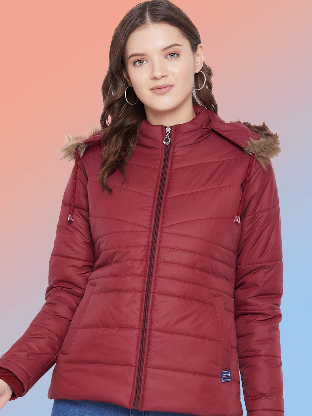 VERO AMORE - Polyester Maroon Puffer VERO AMORE - Polyester Maroon Puffer