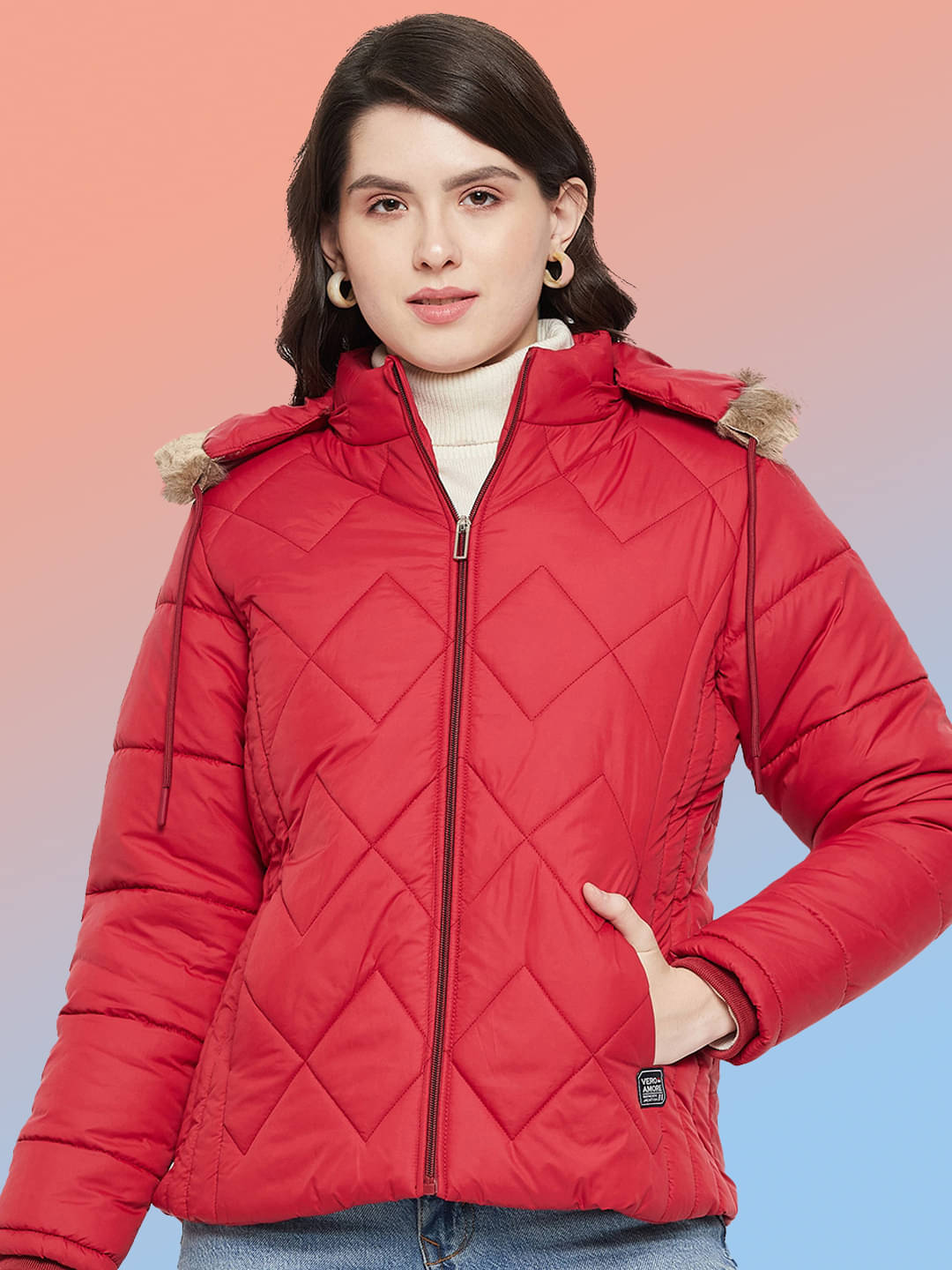 VERO AMORE - Polyester Maroon Puffer VERO AMORE - Polyester Maroon Puffer