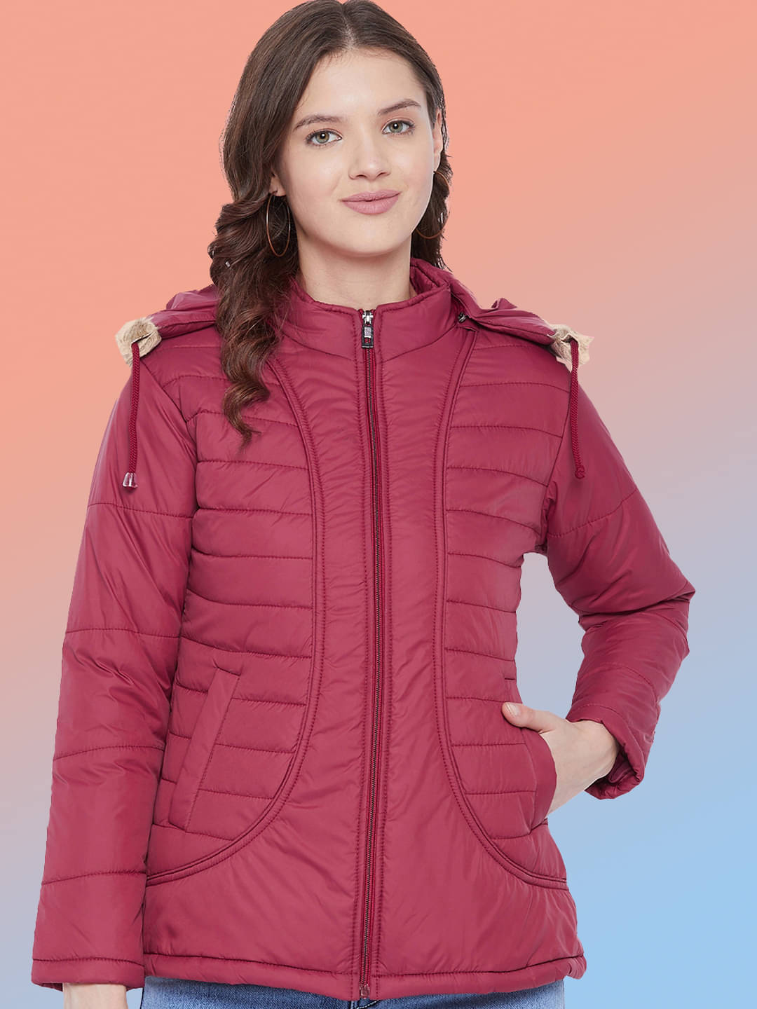 VERO AMORE - Polyester Maroon Puffer VERO AMORE - Polyester Maroon Puffer