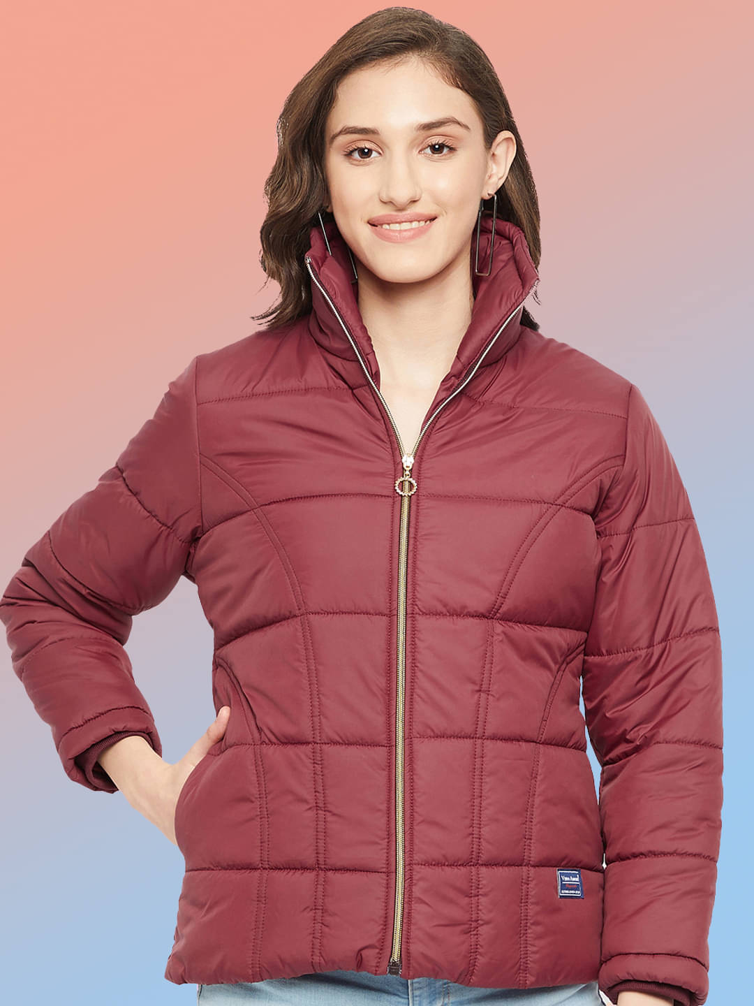 VERO AMORE - Polyester Maroon Puffer VERO AMORE - Polyester Maroon Puffer