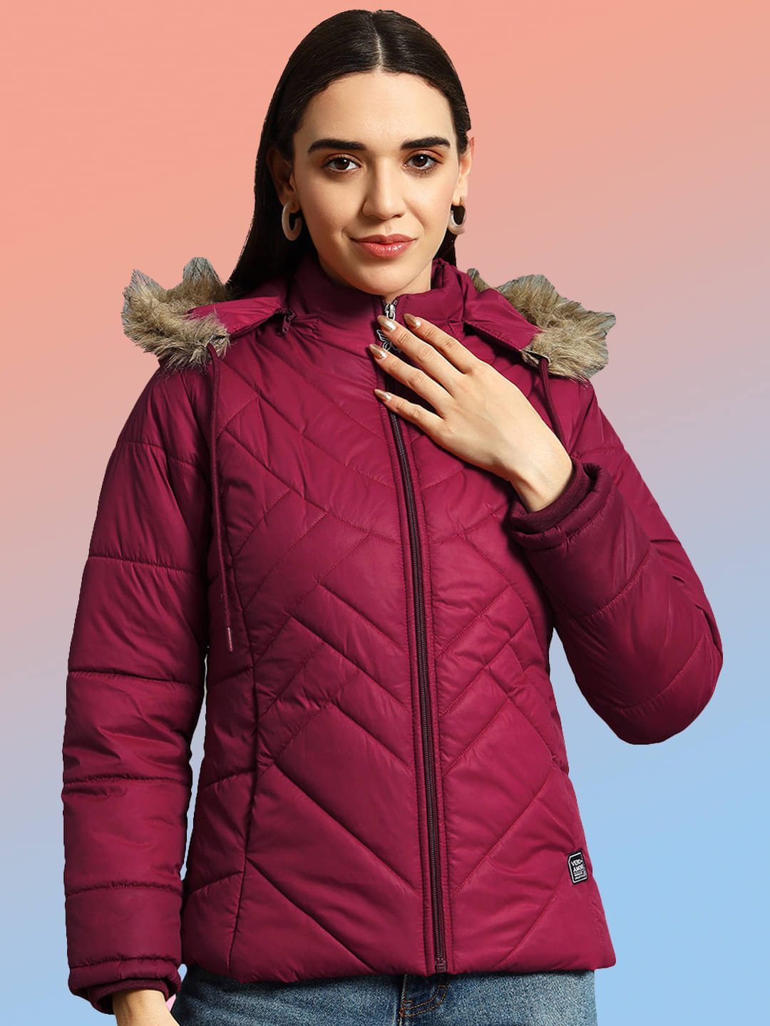VERO AMORE - Polyester Maroon Puffer VERO AMORE - Polyester Maroon Puffer