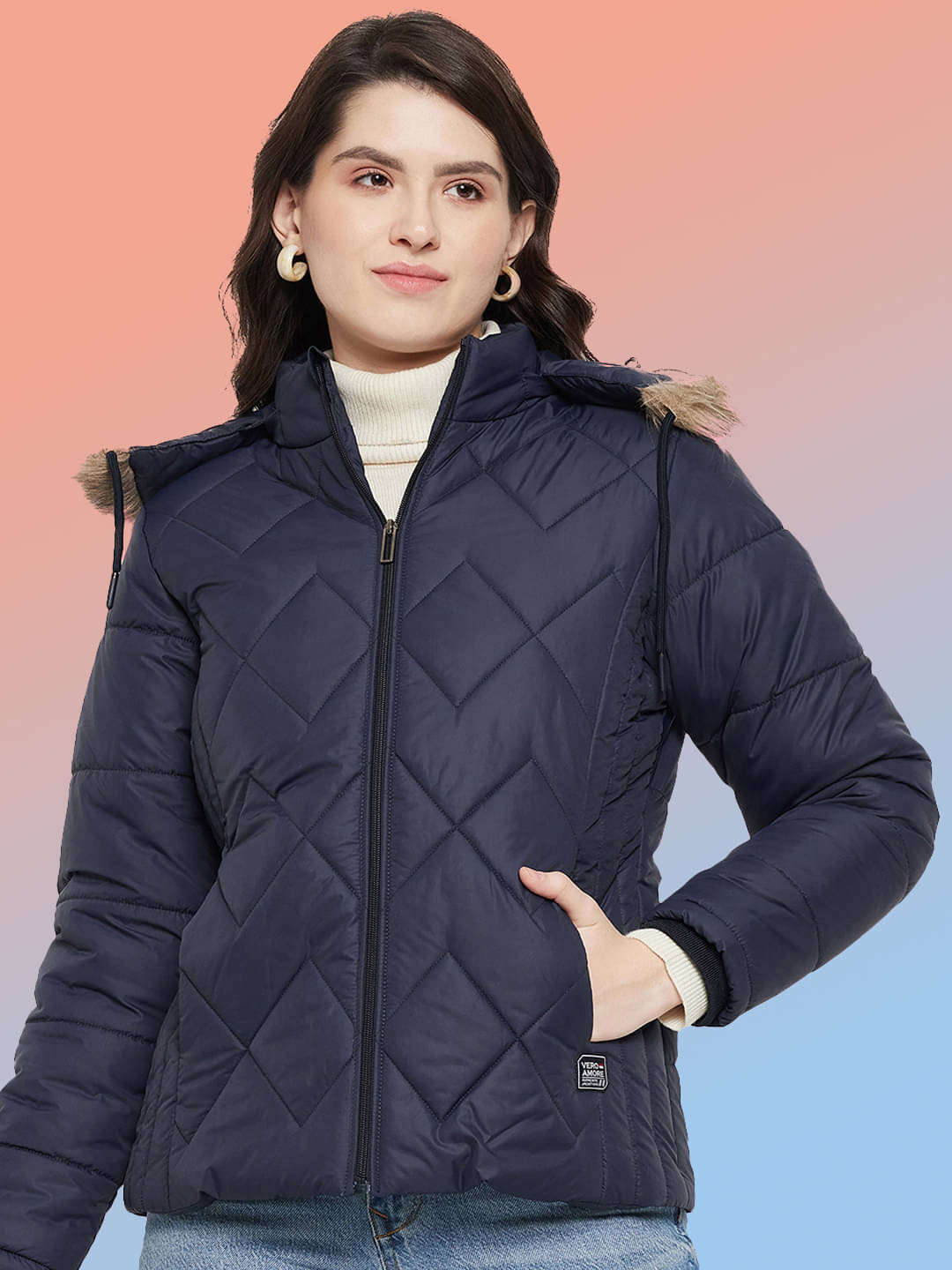 VERO AMORE - Polyester Navy Puffer VERO AMORE - Polyester Navy Puffer