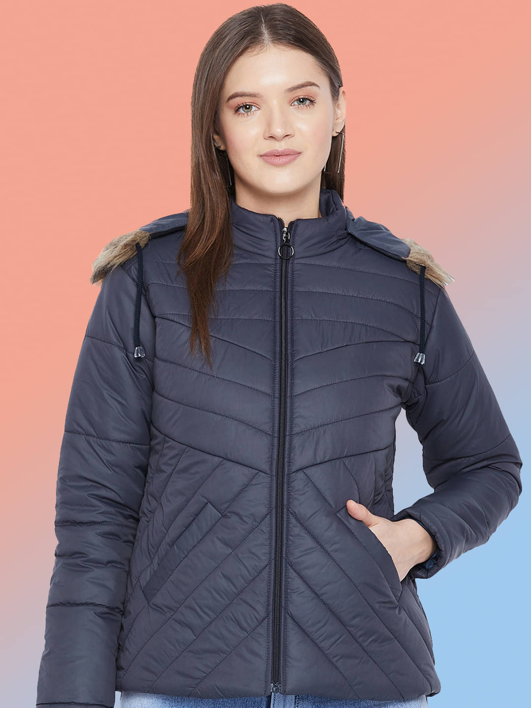 VERO AMORE Women Puffer Jacket ( Navy Blue ) VERO AMORE Women Puffer Jacket ( Navy Blue )
