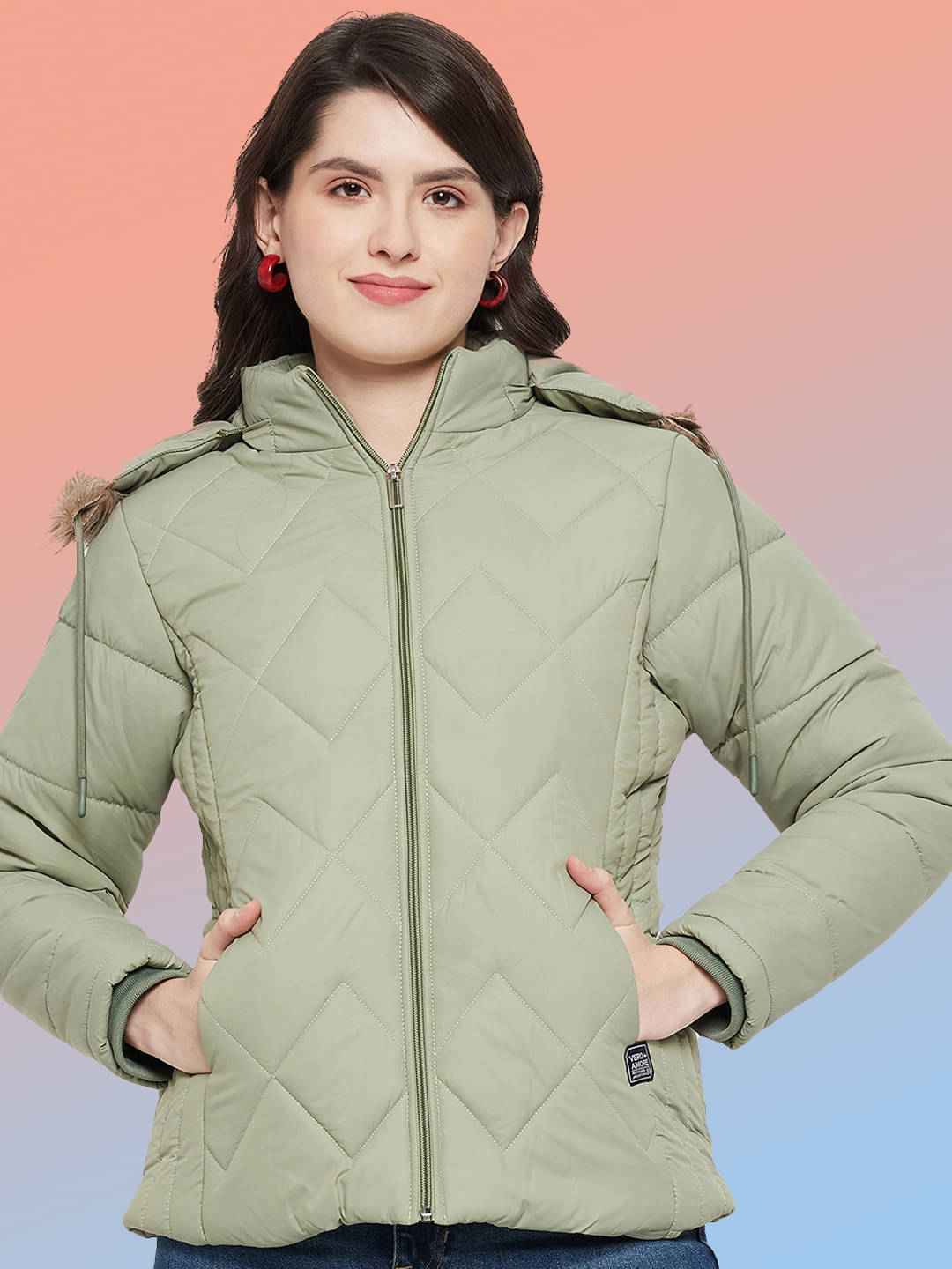    			VERO MODERNO - Polyester Green Puffer