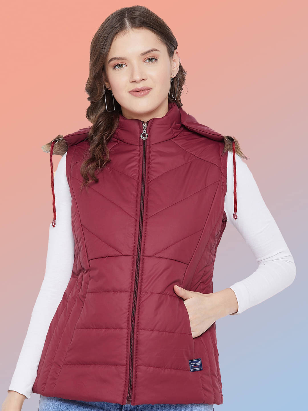 VERO MODERNO - Polyester Maroon Puffer VERO MODERNO - Polyester Maroon Puffer