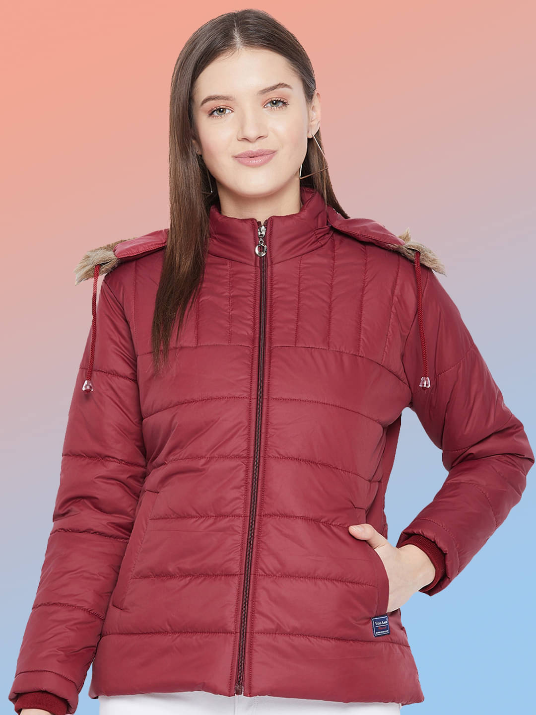     			VERO MODERNO - Polyester Maroon Puffer