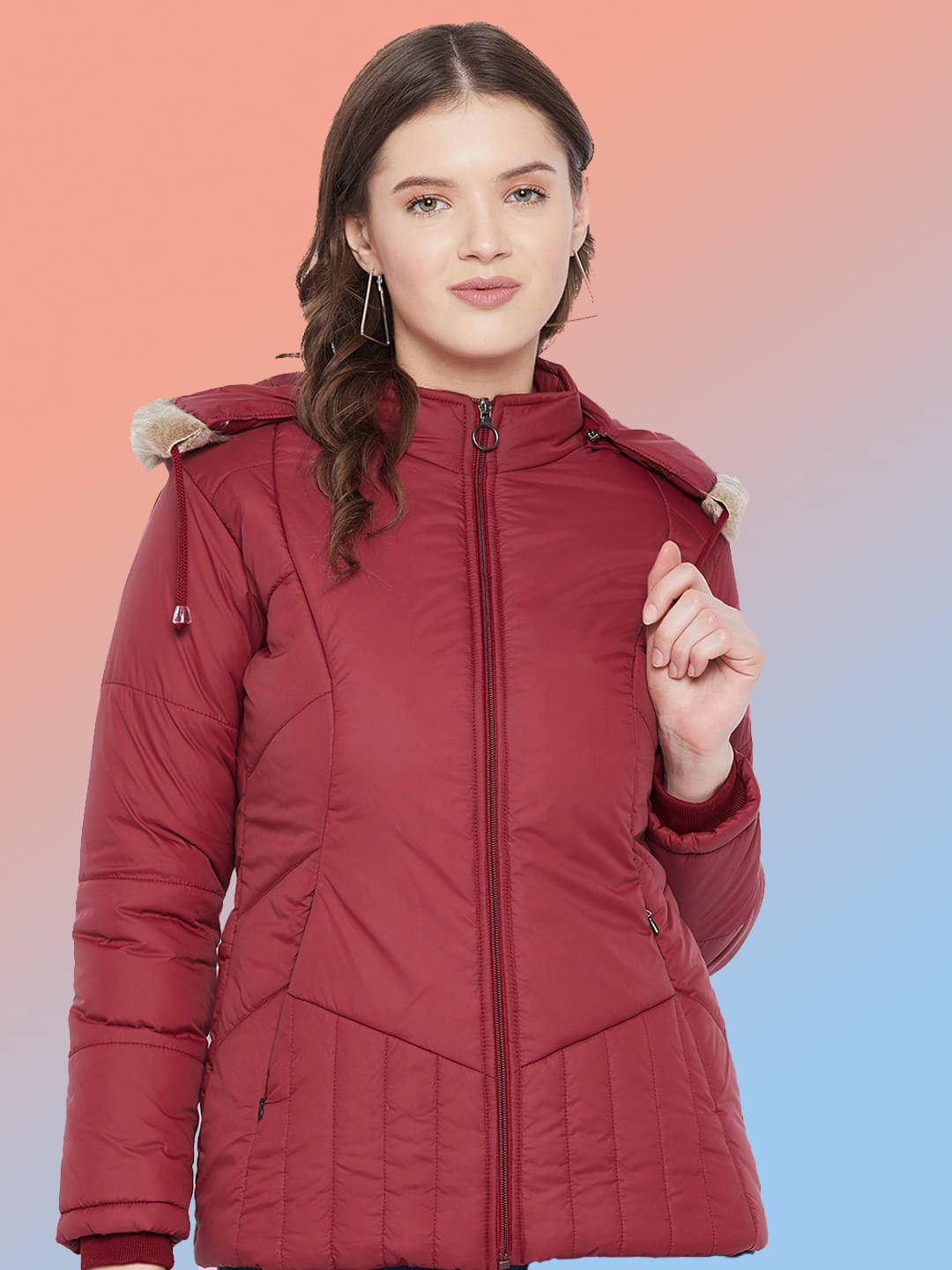 VERO MODERNO - Polyester Maroon Puffer VERO MODERNO - Polyester Maroon Puffer