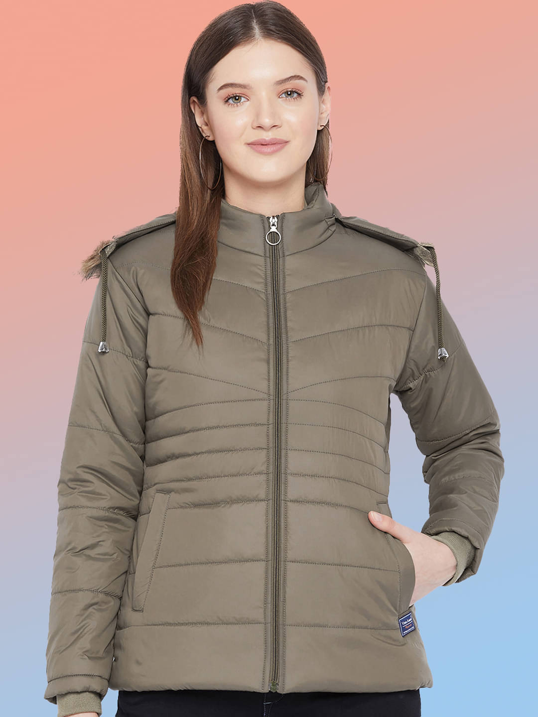 VERO MODERNO - Polyester Olive Puffer VERO MODERNO - Polyester Olive Puffer