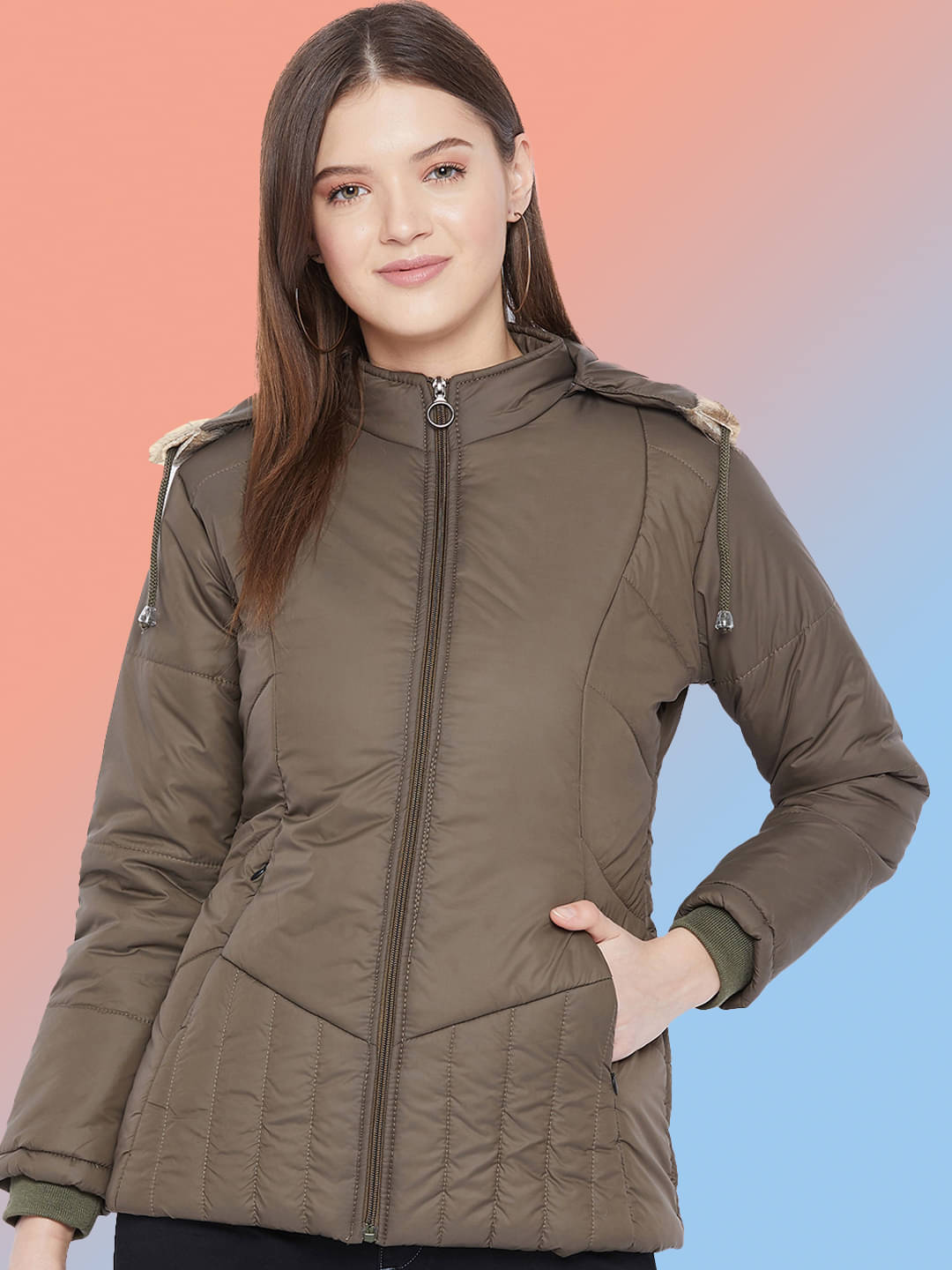 VERO MODERNO - Polyester Olive Puffer VERO MODERNO - Polyester Olive Puffer