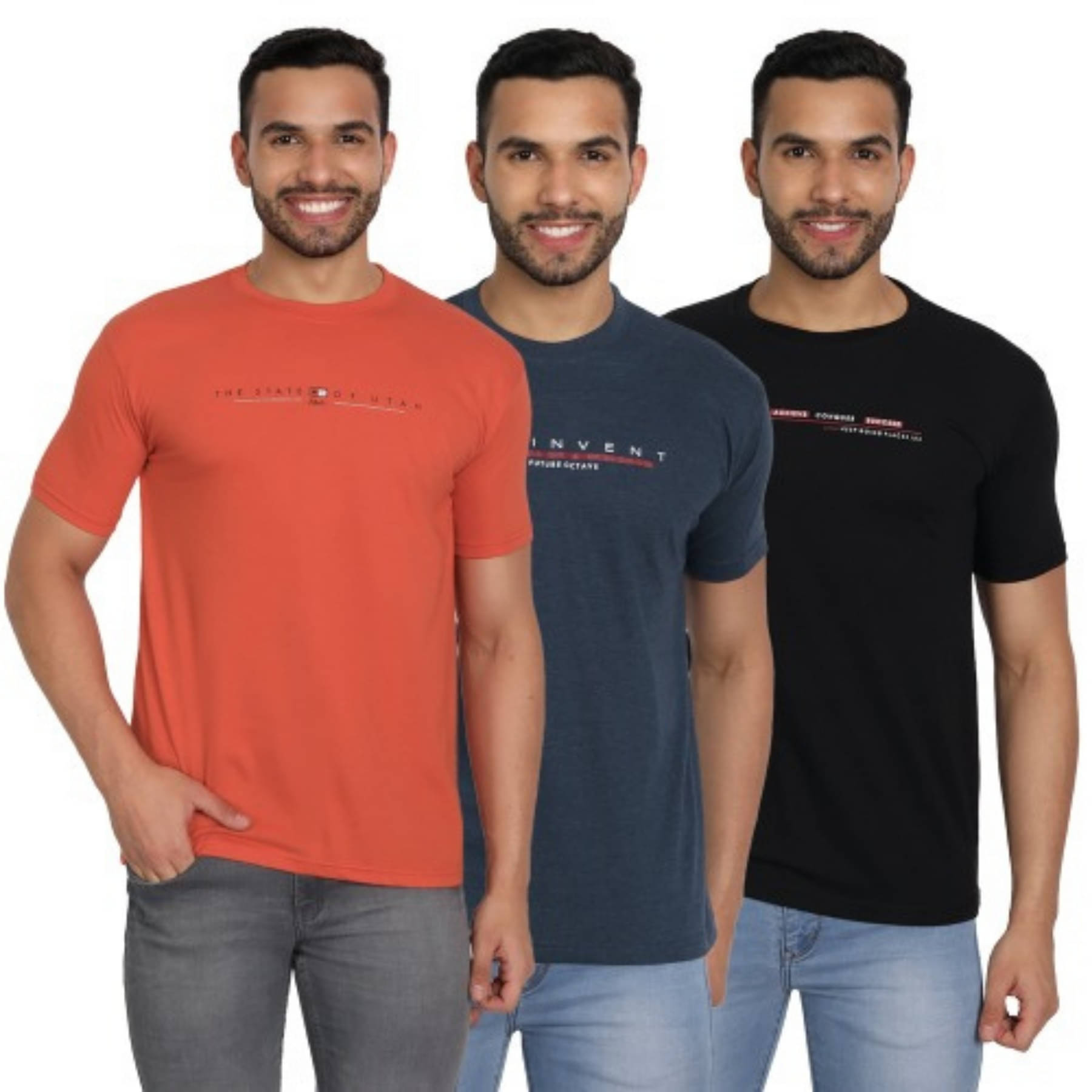 ZEFFORA Men Cotton Blend Regular Fit Solid T-Shirt ( Multicolor ) ZEFFORA Men Cotton Blend Regular Fit Solid T-Shirt ( Multicolor )