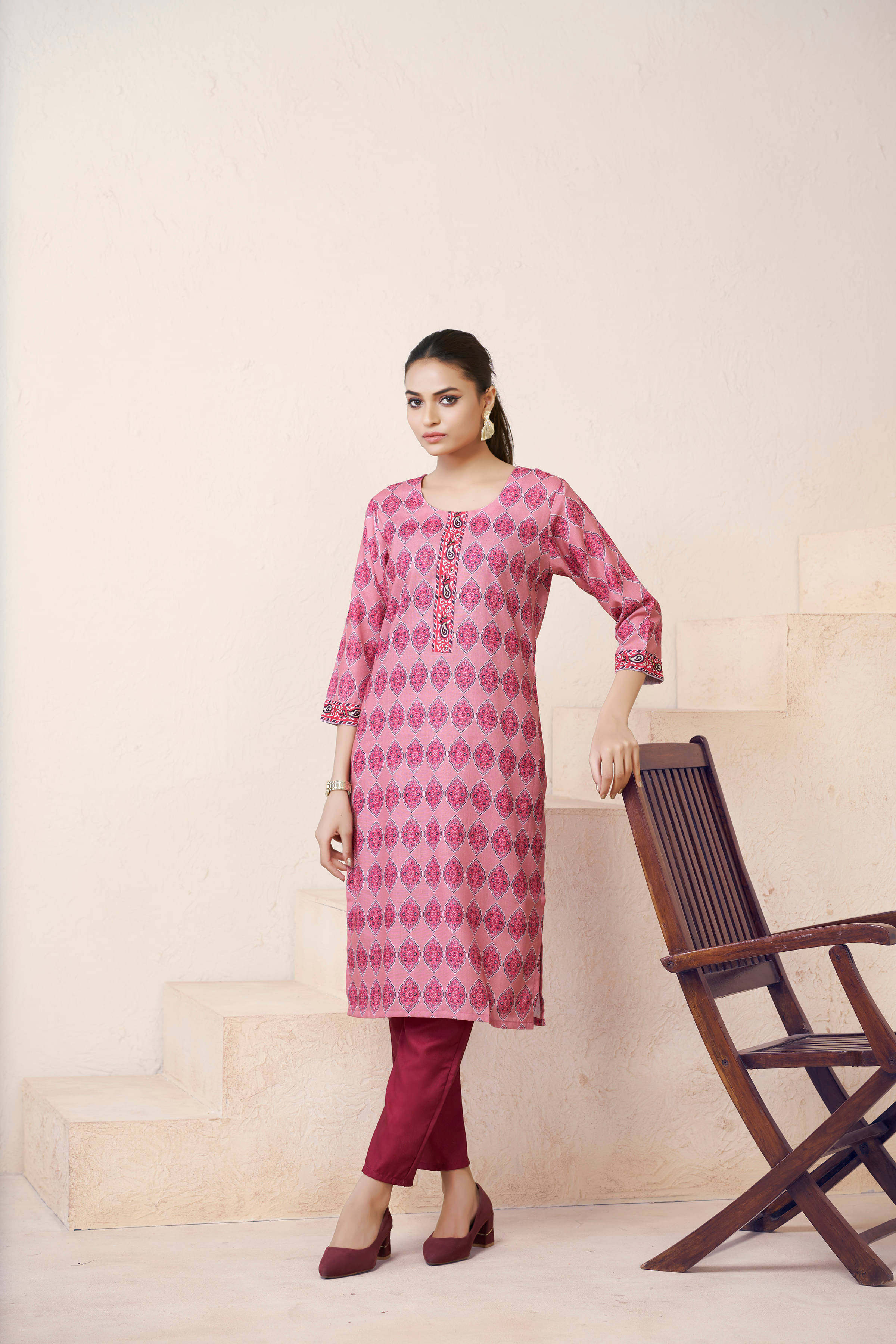 ZOOFLINE Women Cotton Printed Straight Kurti With Salwar ( Peach ) ZOOFLINE Women Cotton Printed Straight Kurti With Salwar ( Peach )
