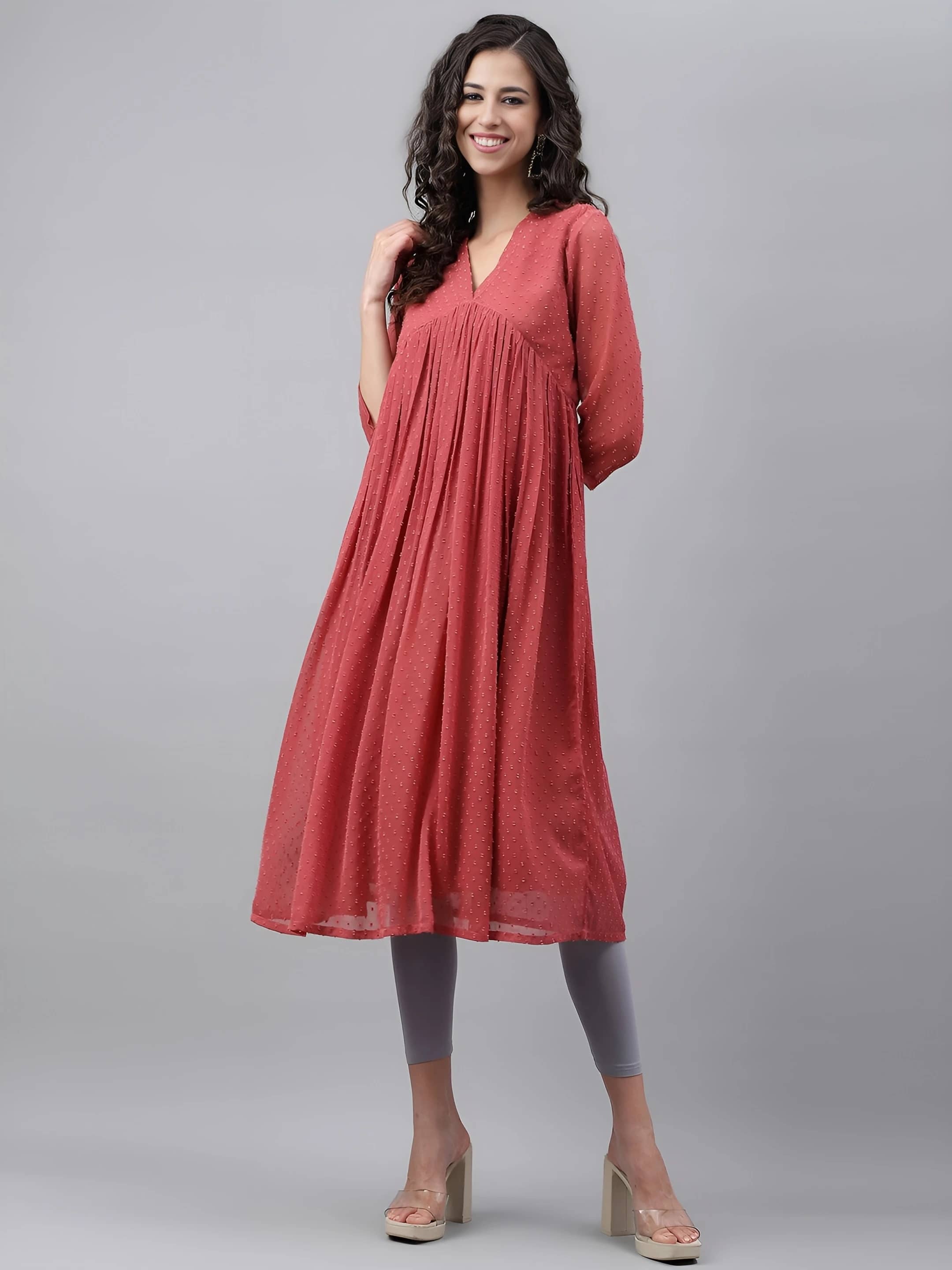 AK FASHION MALL Women Georgette Printed A-line Kurti ( Red ) - Kurtis, Tunics | Buy online on ZillyBuy