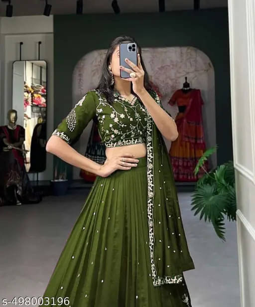 CYNOR Green Chiffon Circular Semi Stitched Lehenga Single CYNOR Green Chiffon Circular Semi Stitched Lehenga Single