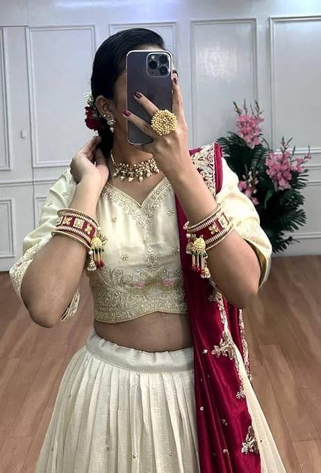 CYNOR White Chiffon Circular Semi Stitched Lehenga Single CYNOR White Chiffon Circular Semi Stitched Lehenga Single