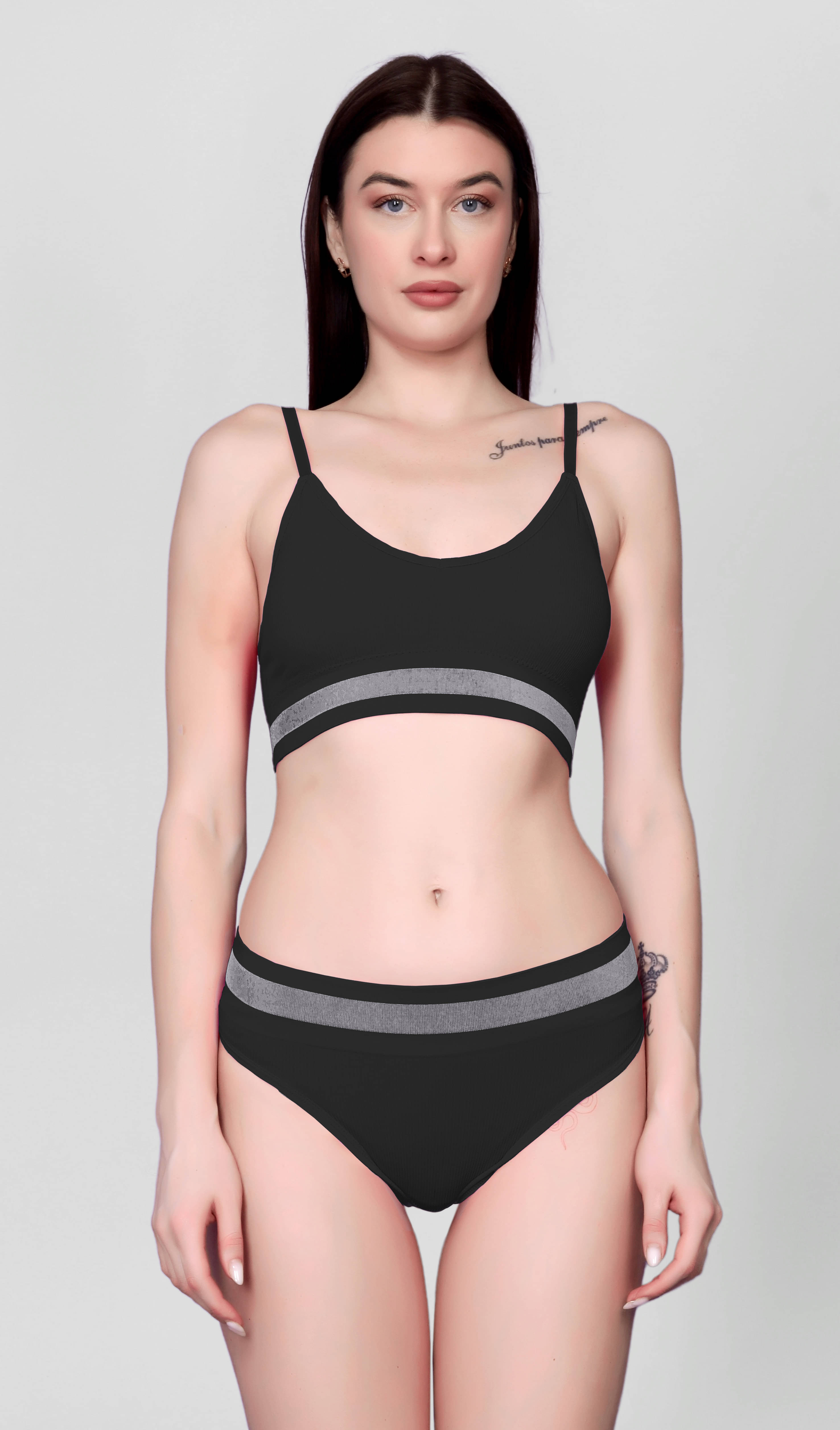     			Dealseven Fashion Nylon Lightly Padded Bra & Panty Set ( Black , Pack of 1 )