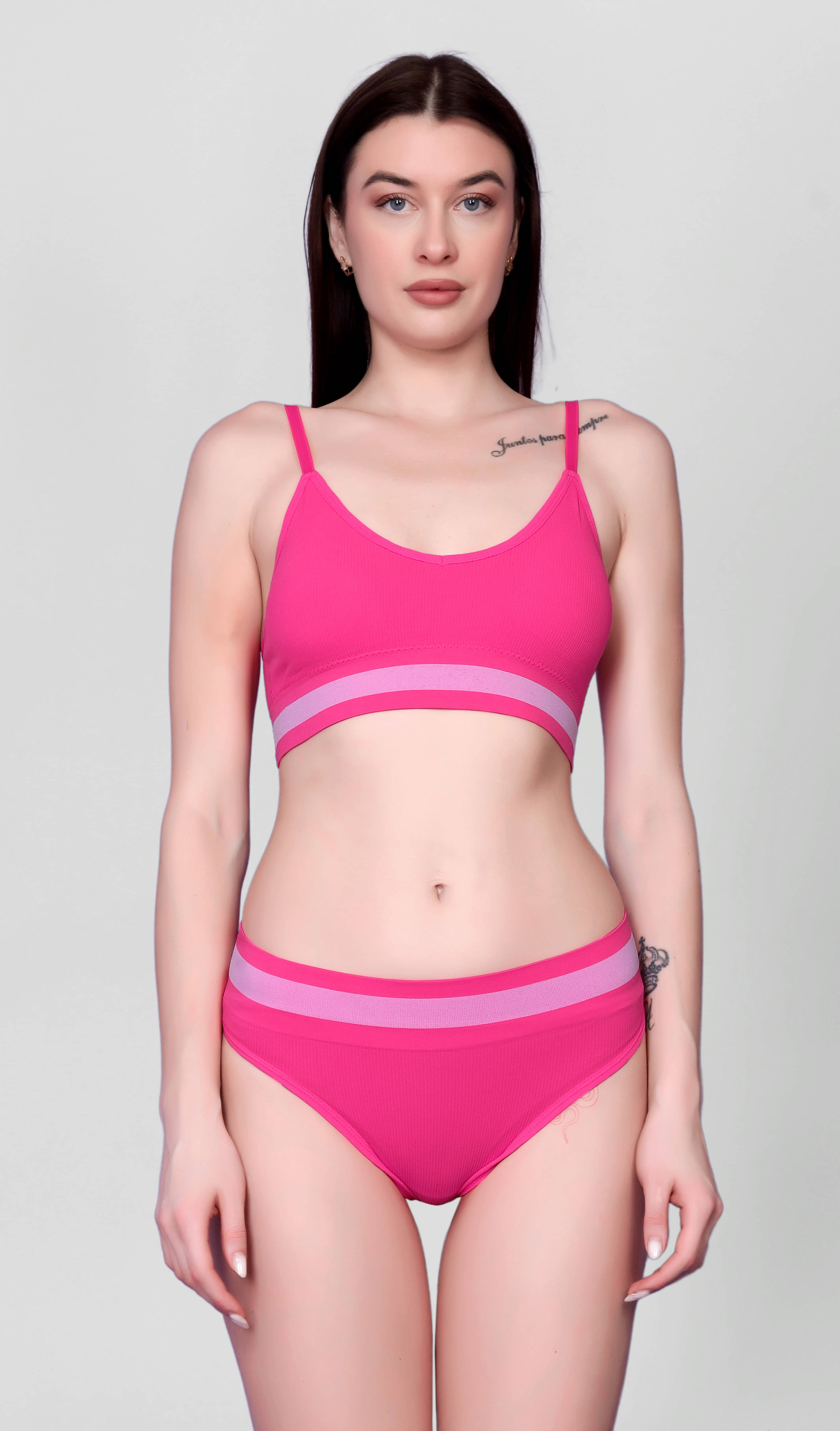     			Dealseven Fashion Nylon Lightly Padded Bra & Panty Set ( Pink , Pack of 1 )