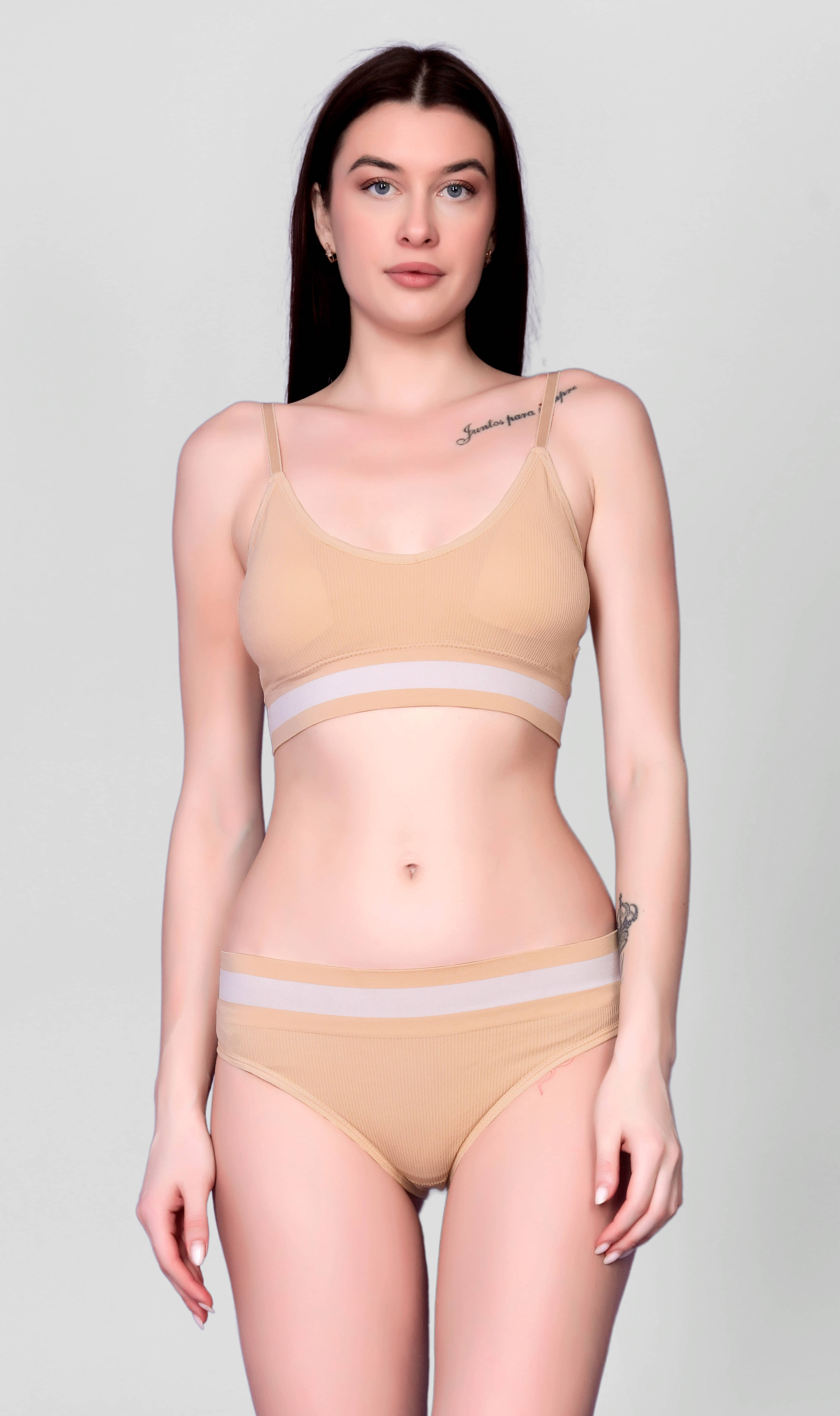     			Dealseven Fashion Nylon Lightly Padded Bra & Panty Set ( Beige , Pack of 1 )