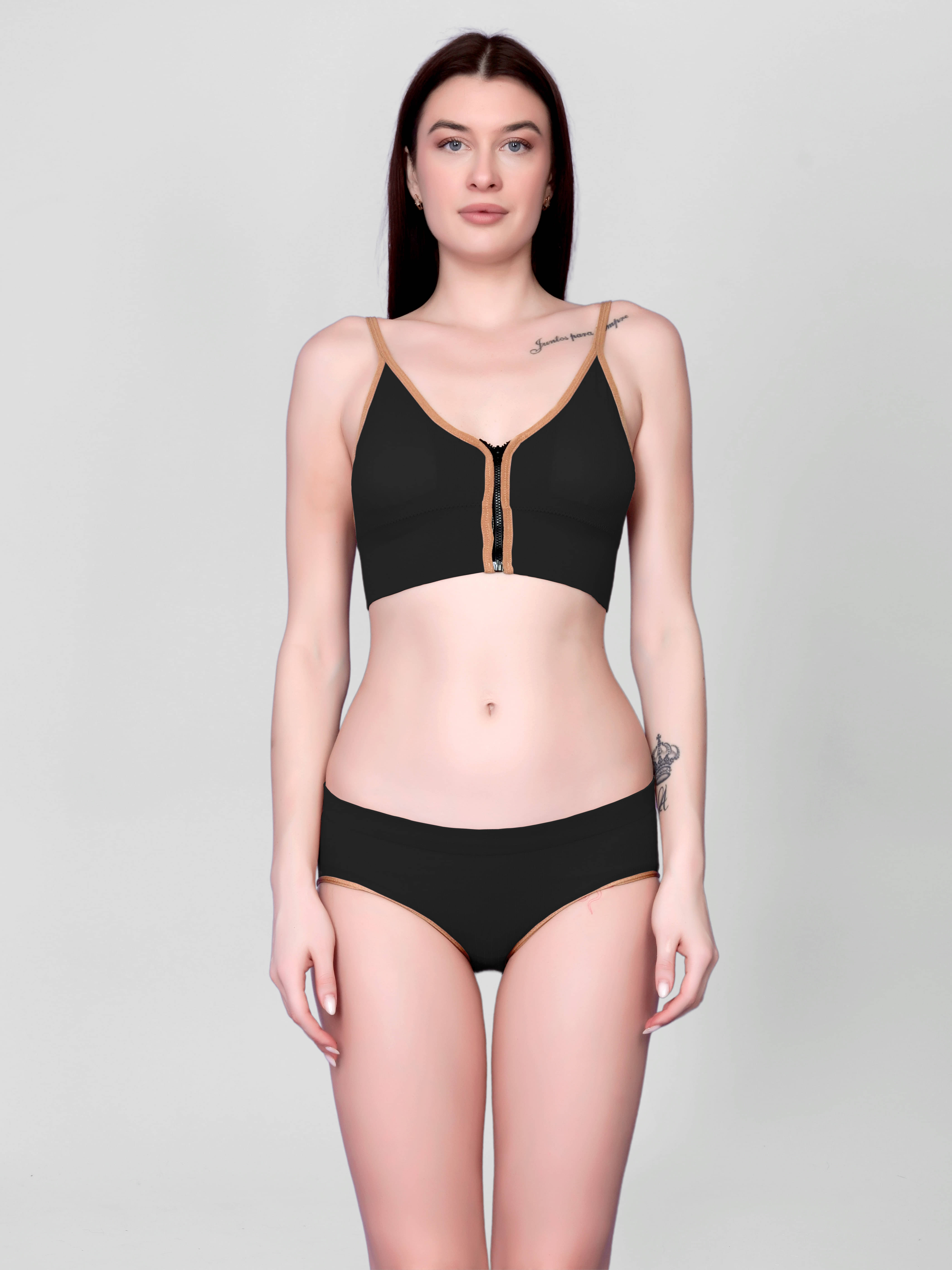 Dealseven Fashion Nylon Lightly Padded Bra & Panty Set ( Black , Pack of 1 ) Dealseven Fashion Nylon Lightly Padded Bra & Panty Set ( Black , Pack of 1 )