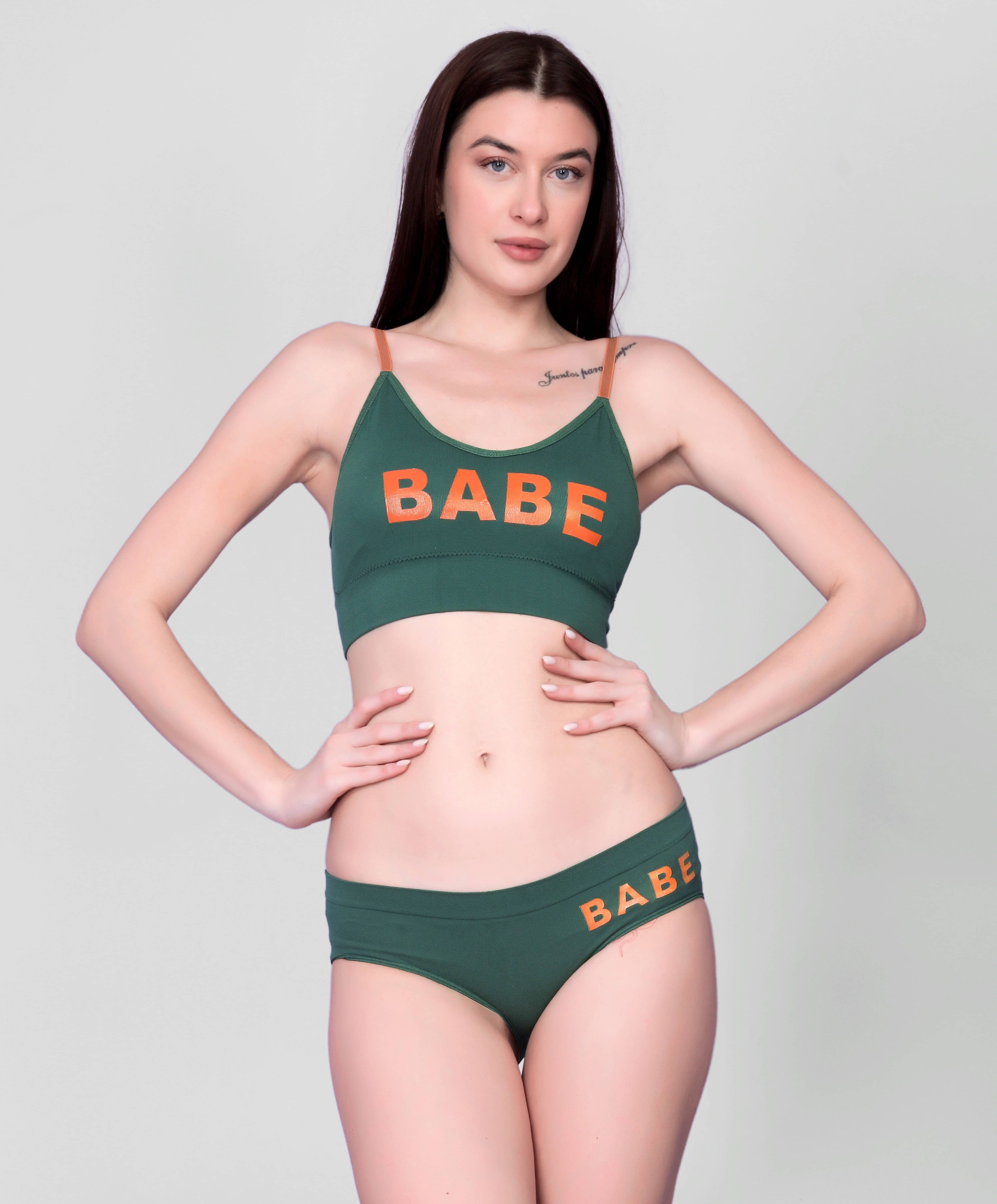     			Dealseven Fashion Nylon Lightly Padded Bra & Panty Set ( Green , Pack of 1 )