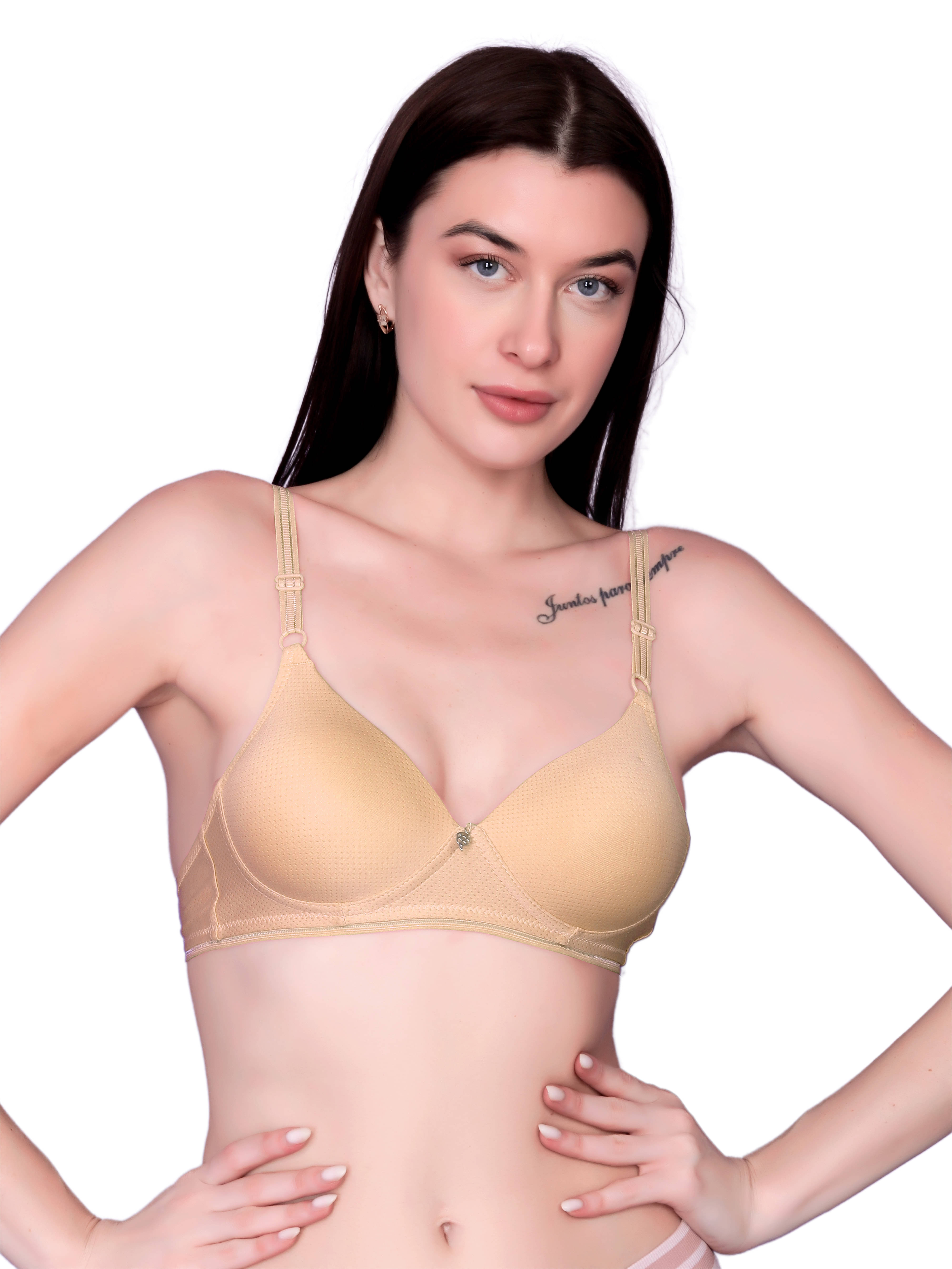     			Dealseven Fashion Pack of 1 Nylon Lightly Padded T-Shirt Bra For Women ( Beige )