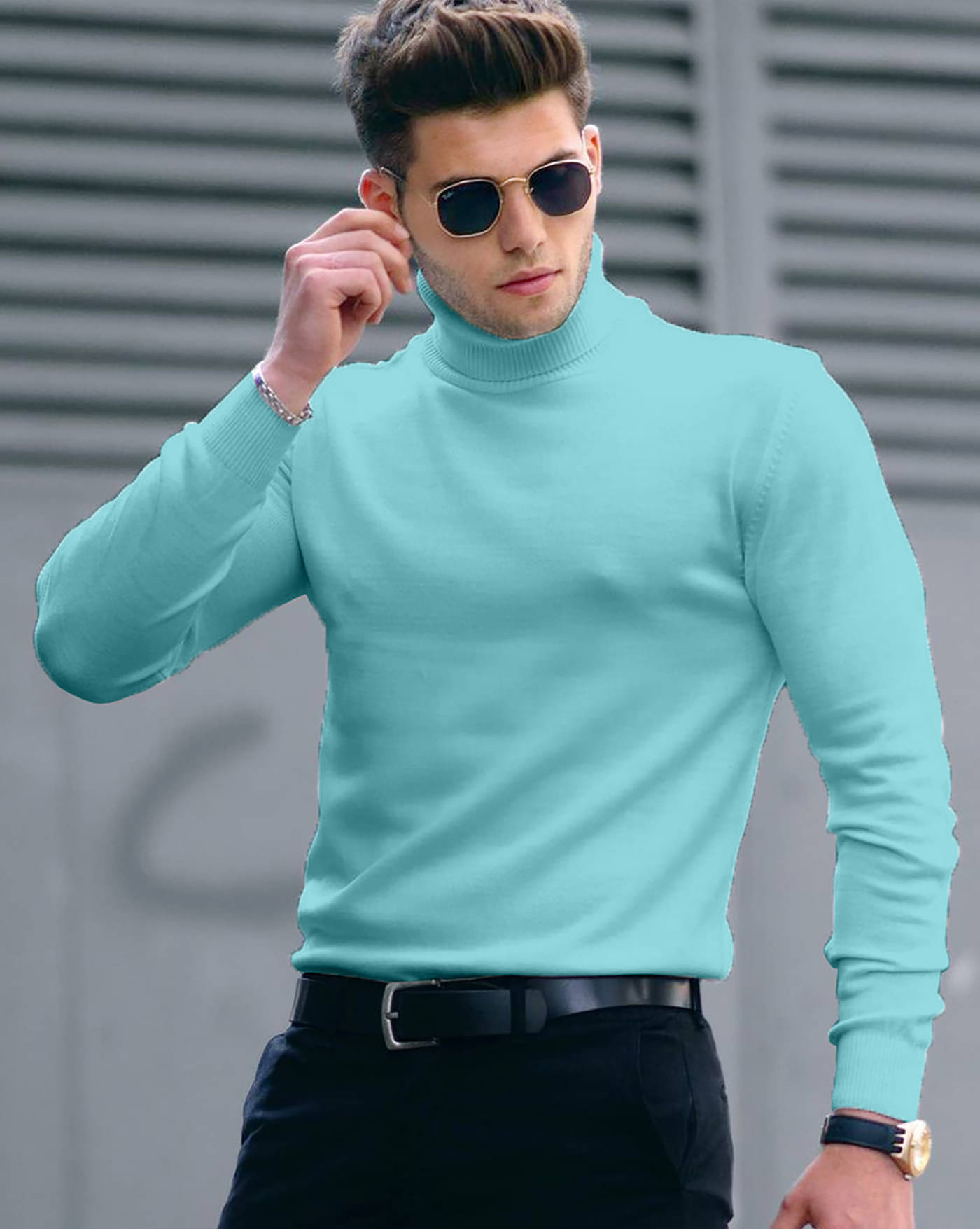     			ENITOR Men Cotton Blend Regular Fit Solid T-Shirt ( Aqua Blue )