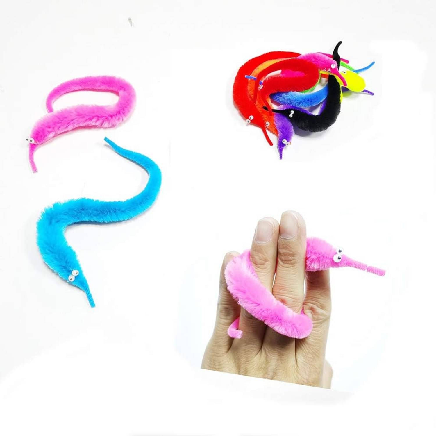     			Fuzzy Worm Toys with Rainbow Worms on String Bulk for Trick Toys, String Worm Pets Toy
