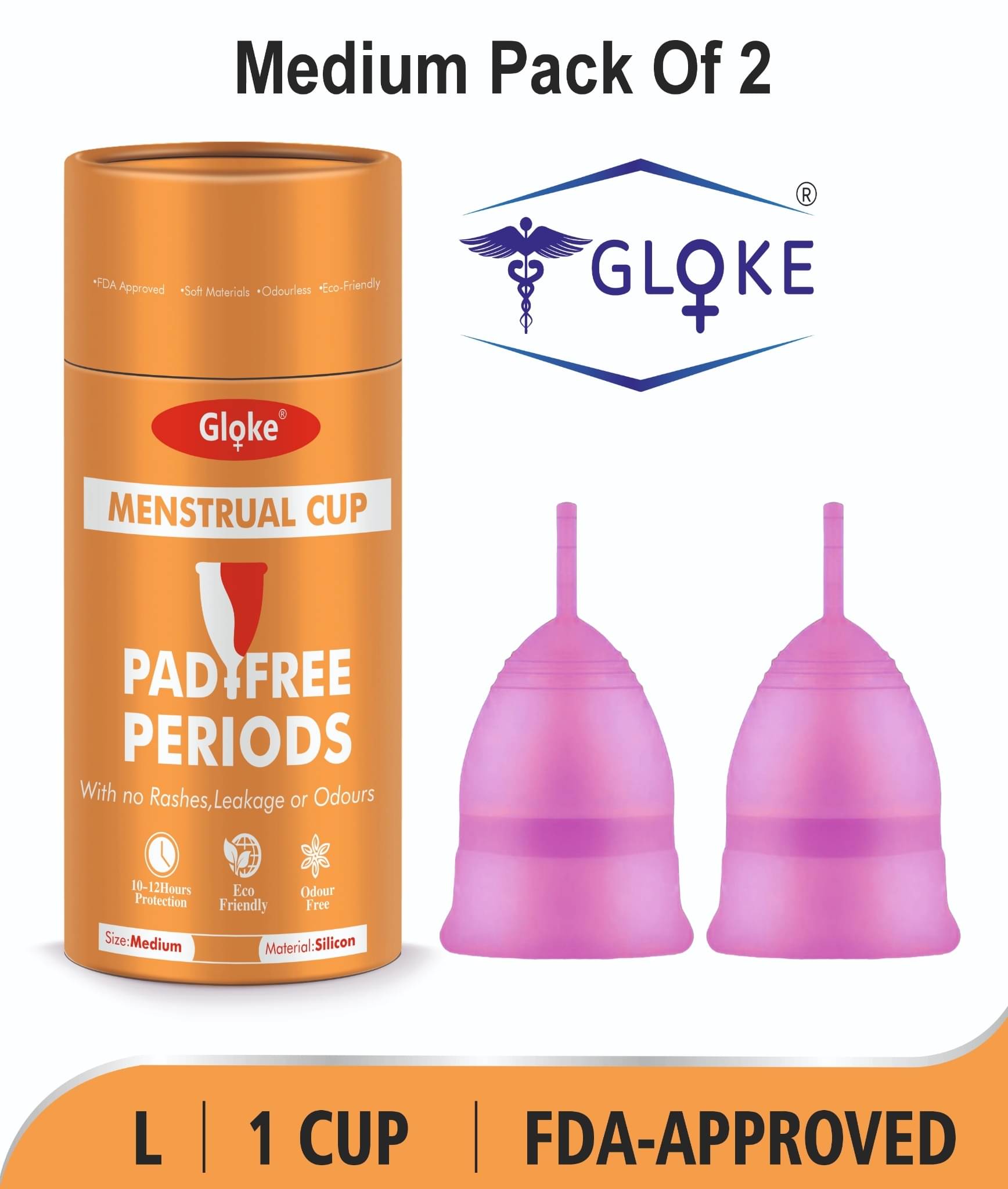 Gloke Silicone Reusable Menstrual Cup Medium ( Pack of 2 ) Gloke Silicone Reusable Menstrual Cup Medium ( Pack of 2 )