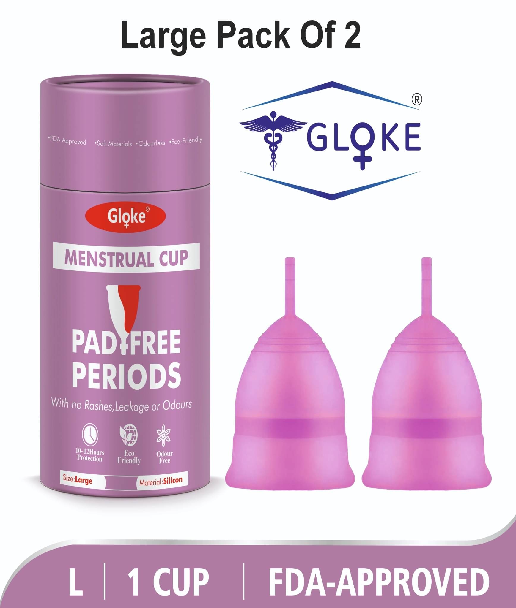    			Gloke Silicone Reusable Menstrual Cup Large ( Pack of 2 )